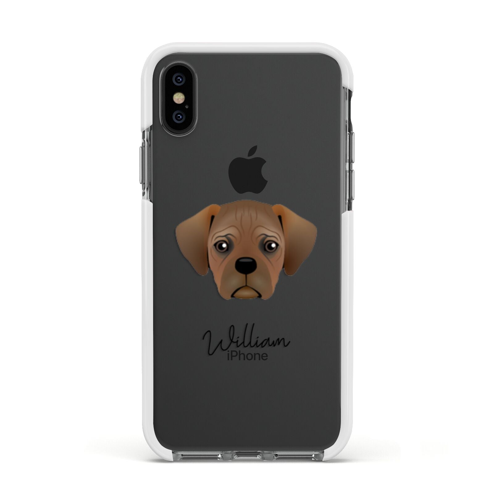 Pugalier Personalised Apple iPhone Xs Impact Case White Edge on Black Phone