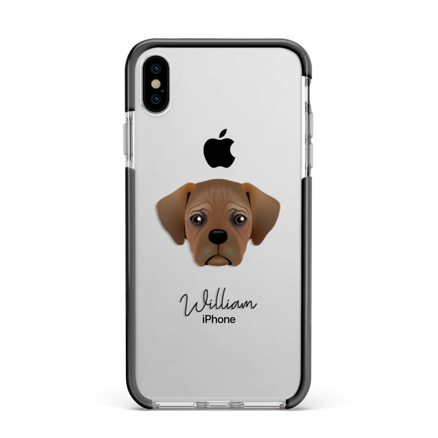 Pugalier Personalised Apple iPhone Xs Max Impact Case Black Edge on Silver Phone