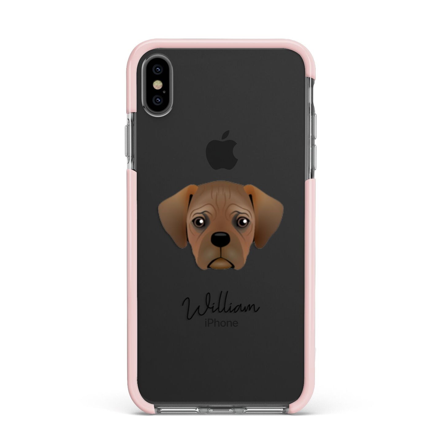 Pugalier Personalised Apple iPhone Xs Max Impact Case Pink Edge on Black Phone