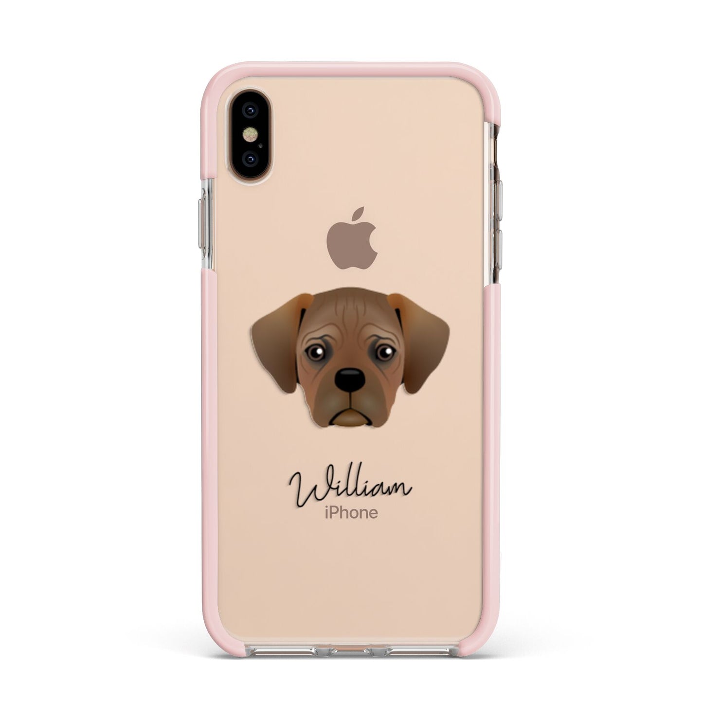 Pugalier Personalised Apple iPhone Xs Max Impact Case Pink Edge on Gold Phone
