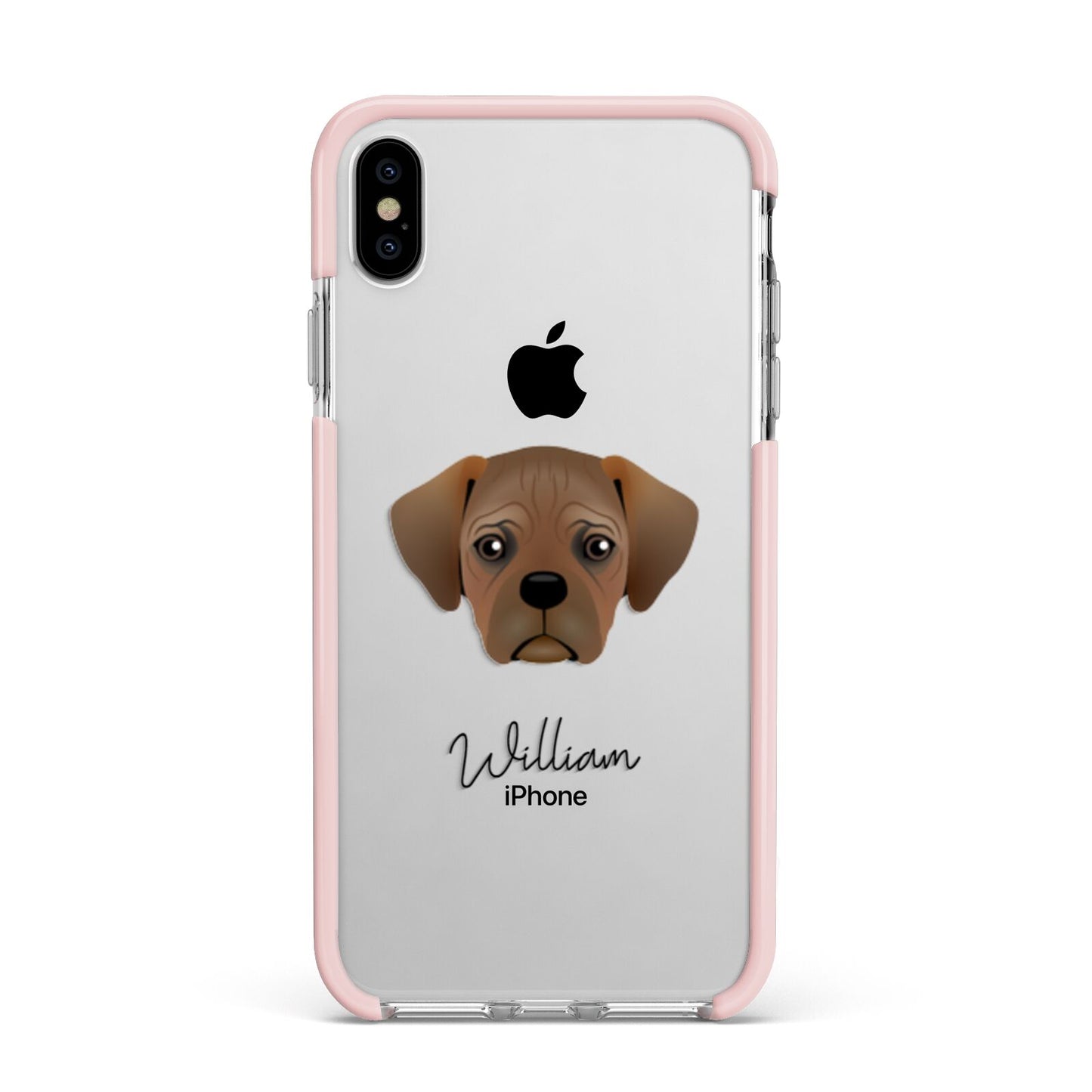 Pugalier Personalised Apple iPhone Xs Max Impact Case Pink Edge on Silver Phone