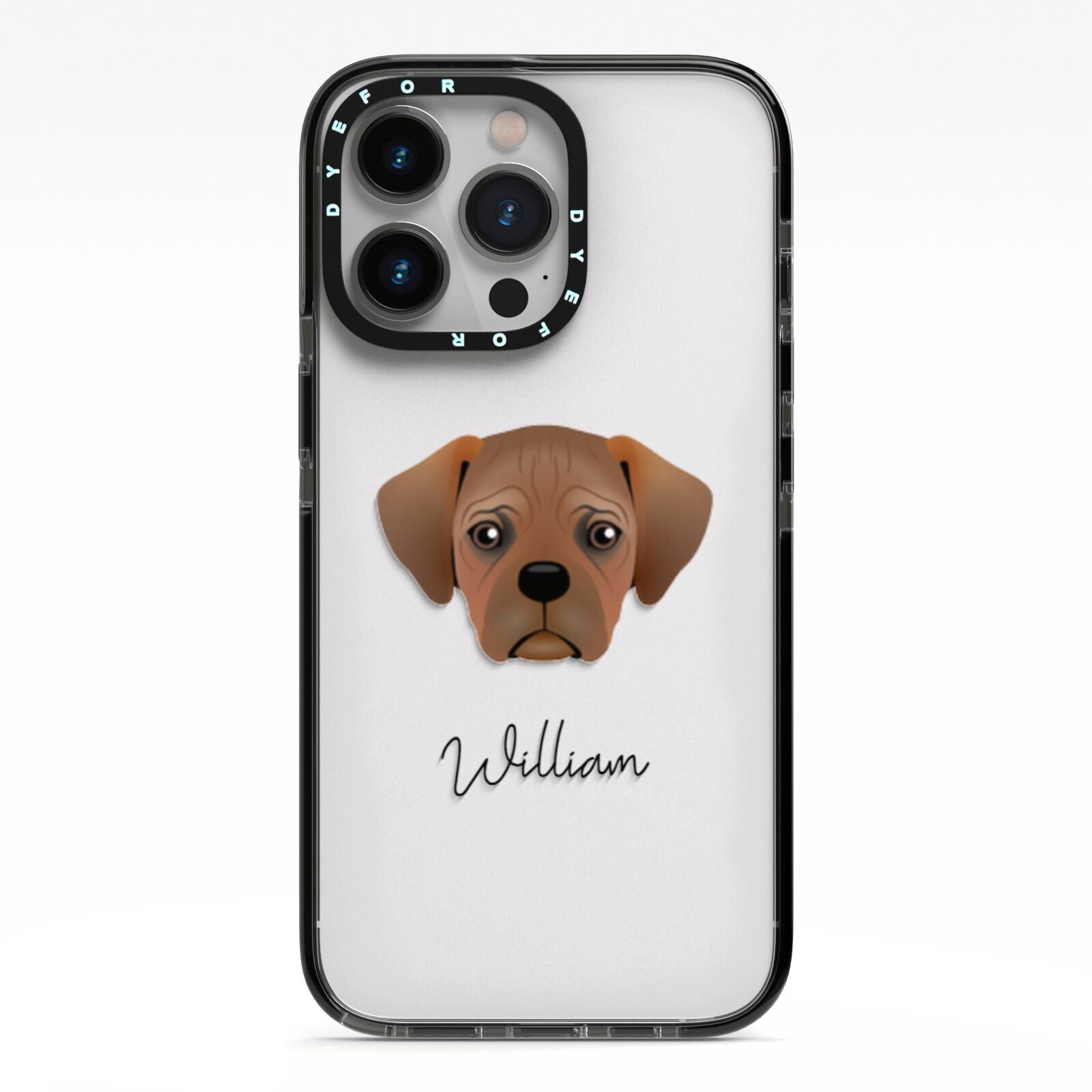 Pugalier Personalised iPhone 13 Pro Black Impact Case on Silver phone