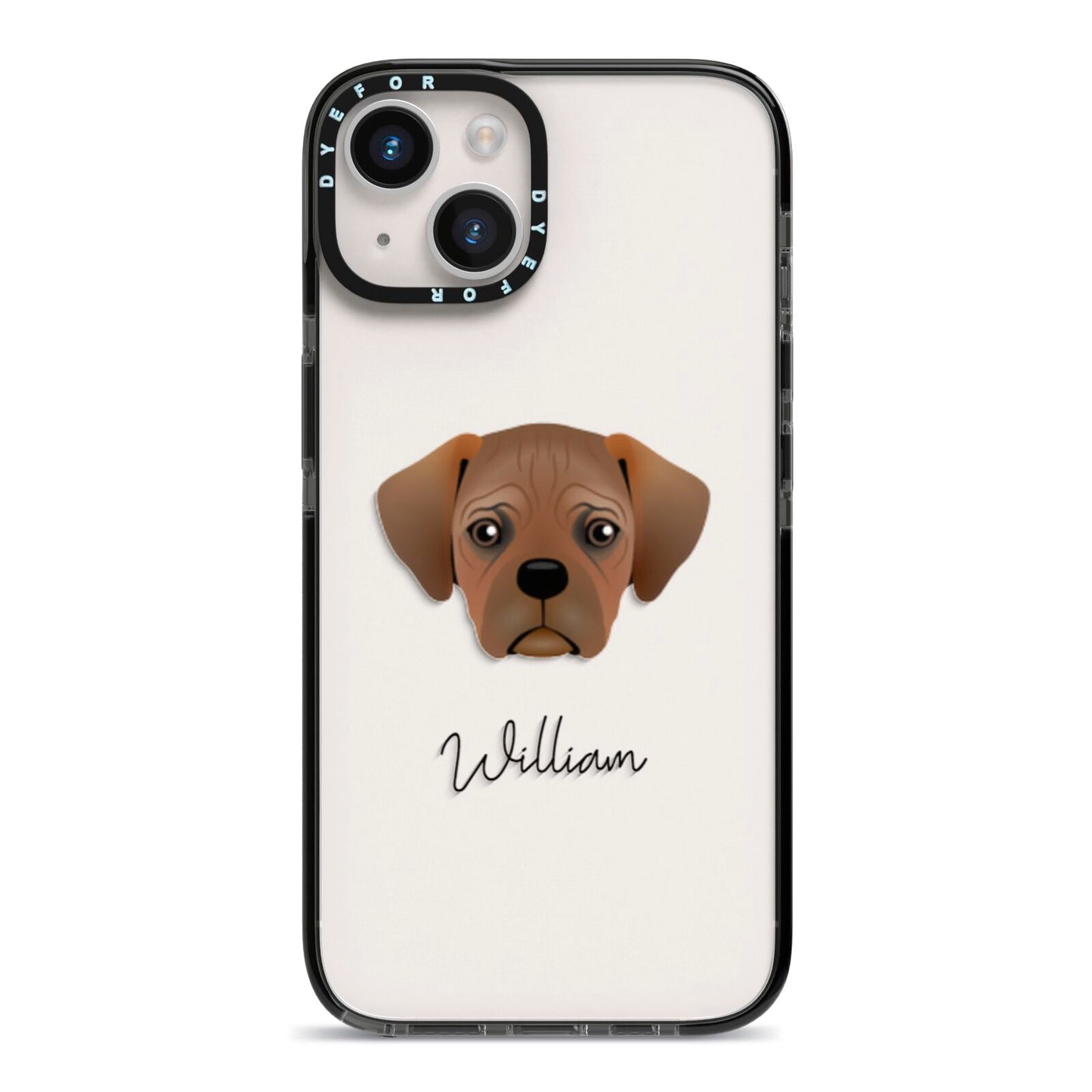 Pugalier Personalised iPhone 14 Black Impact Case on Silver phone