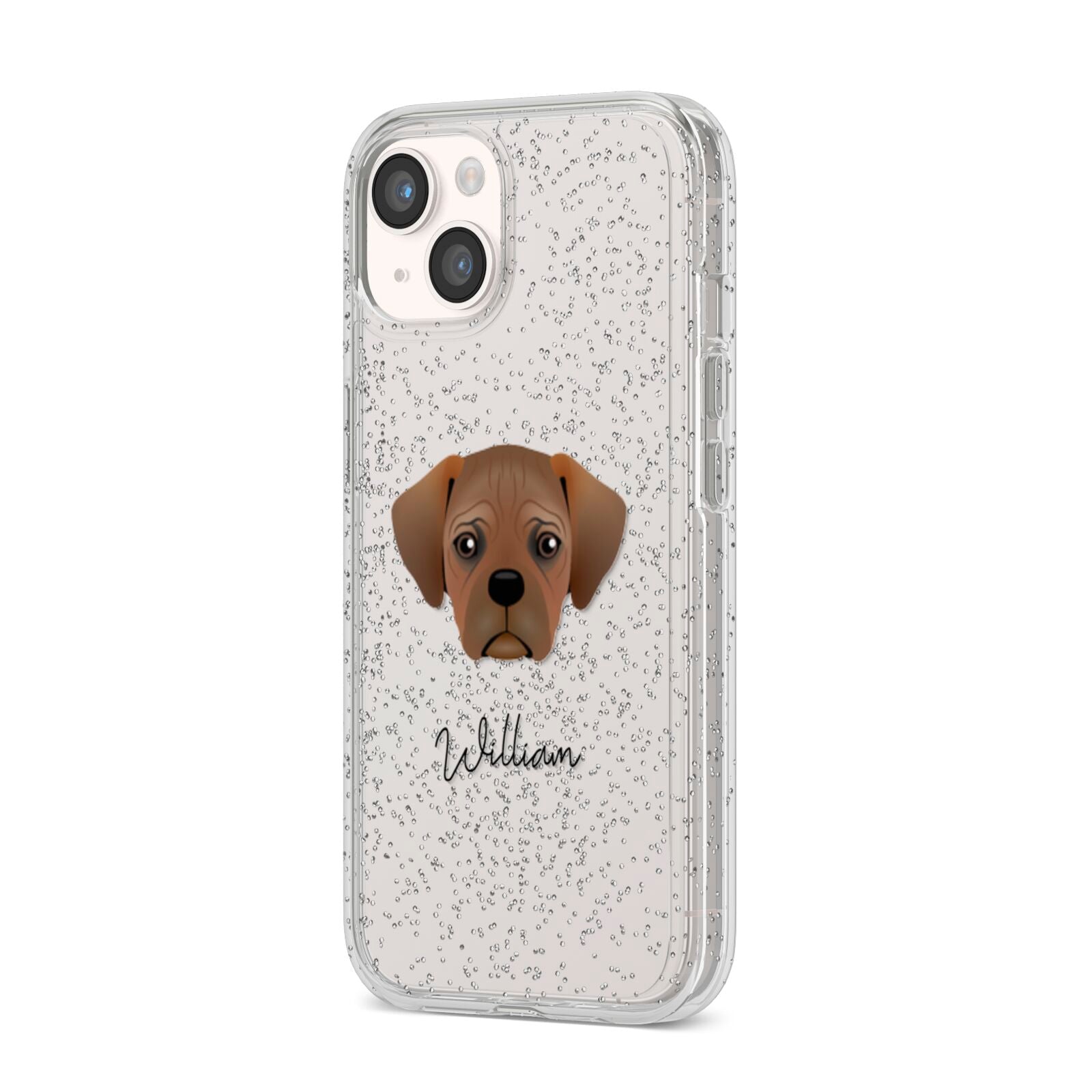 Pugalier Personalised iPhone 14 Glitter Tough Case Starlight Angled Image