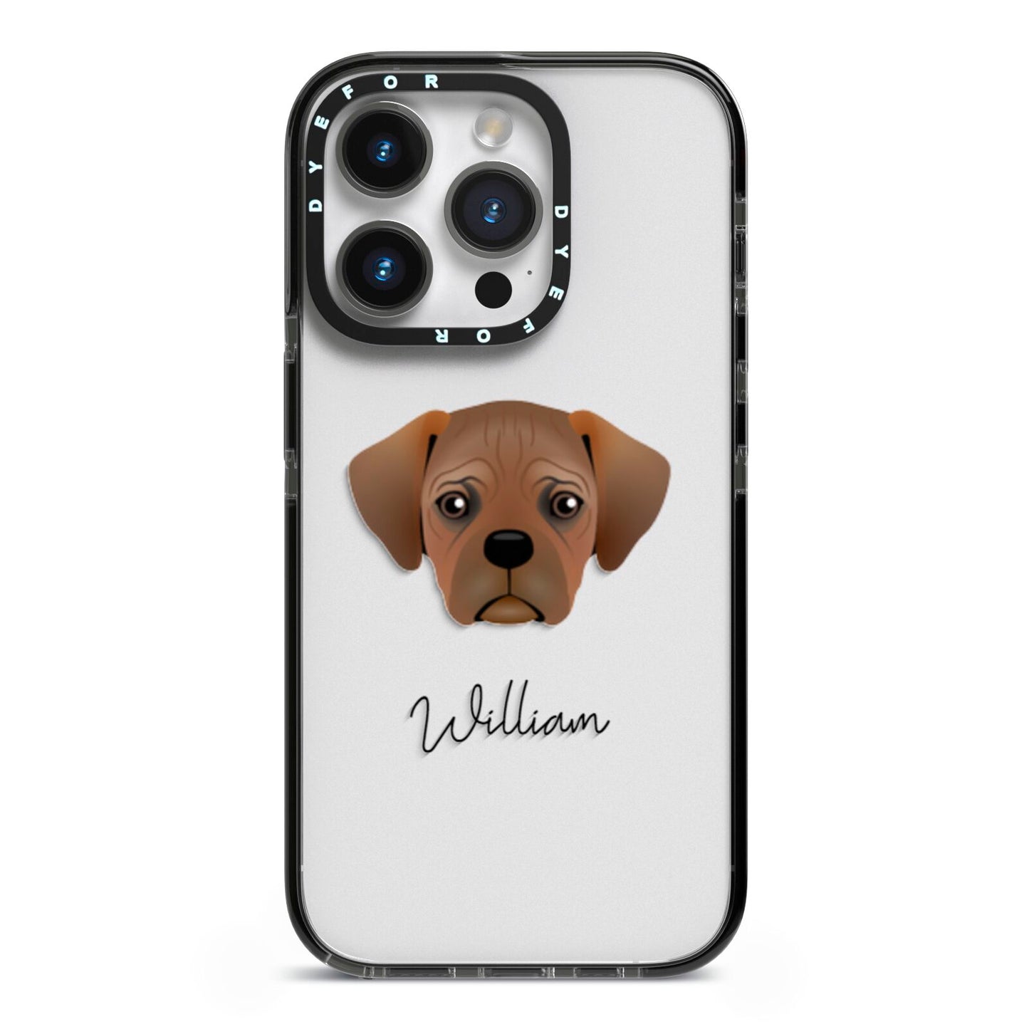 Pugalier Personalised iPhone 14 Pro Black Impact Case on Silver phone