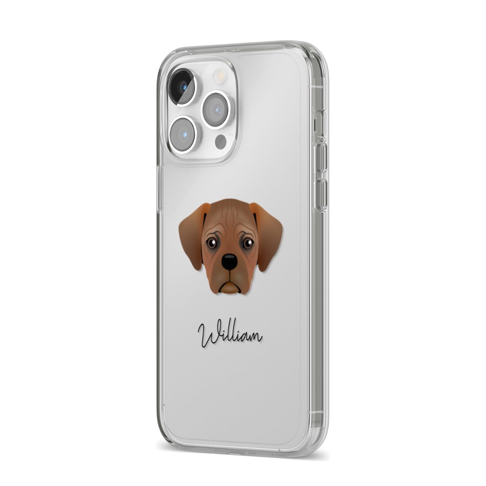 Pugalier Personalised iPhone 14 Pro Max Clear Tough Case Silver Angled Image