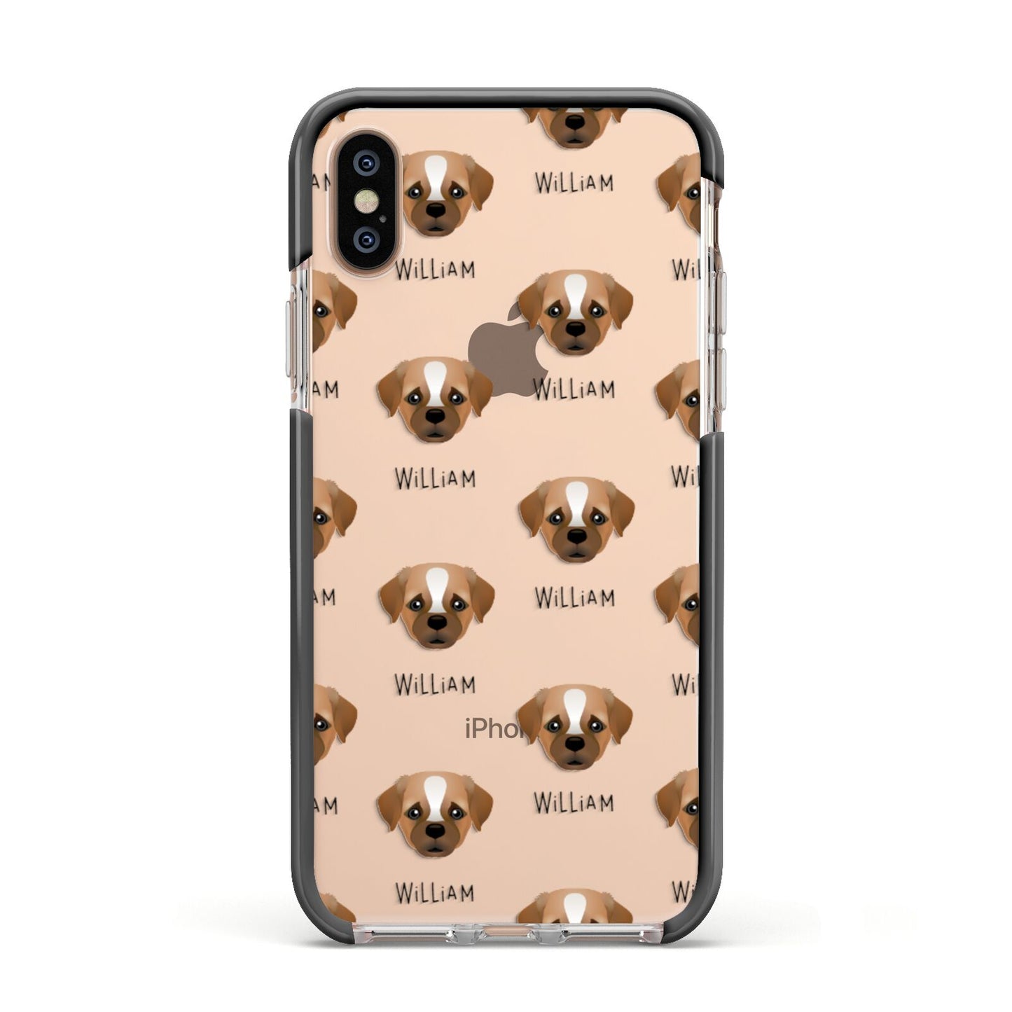 Pugapoo Icon with Name Apple iPhone Xs Impact Case Black Edge on Gold Phone