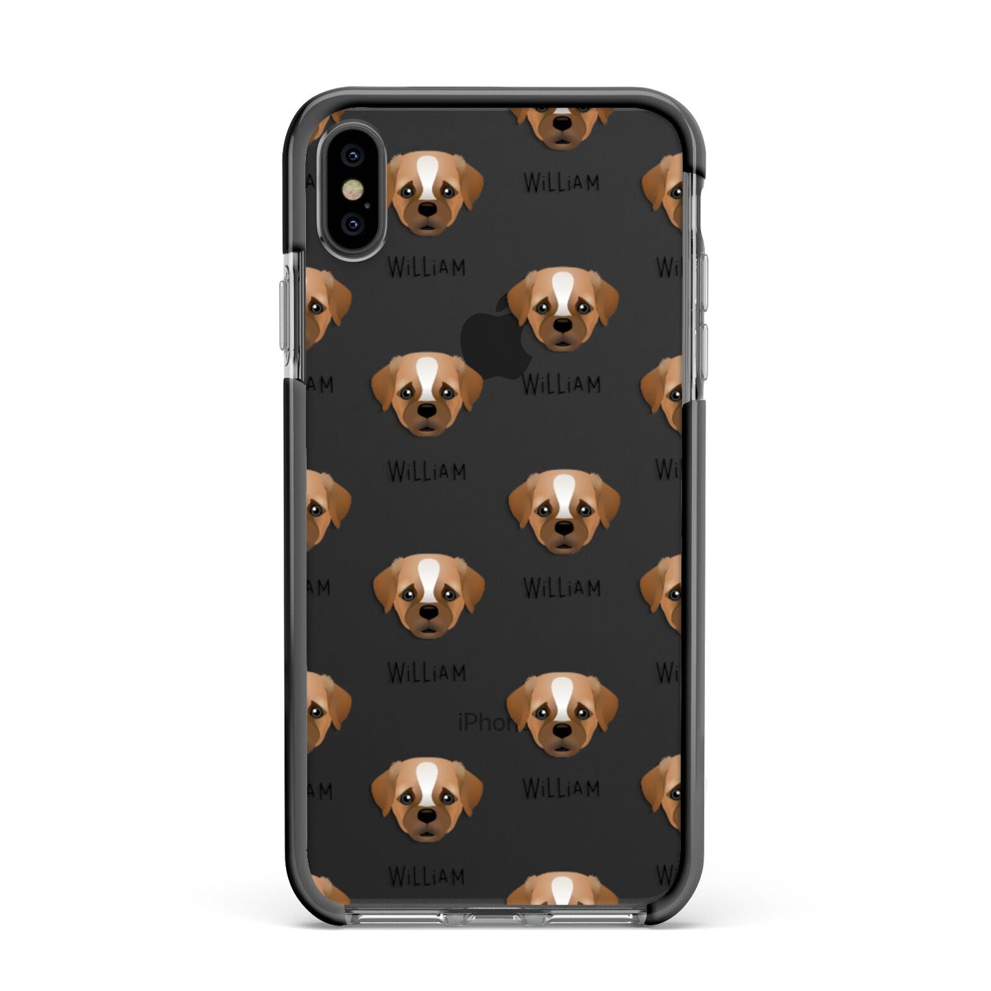 Pugapoo Icon with Name Apple iPhone Xs Max Impact Case Black Edge on Black Phone