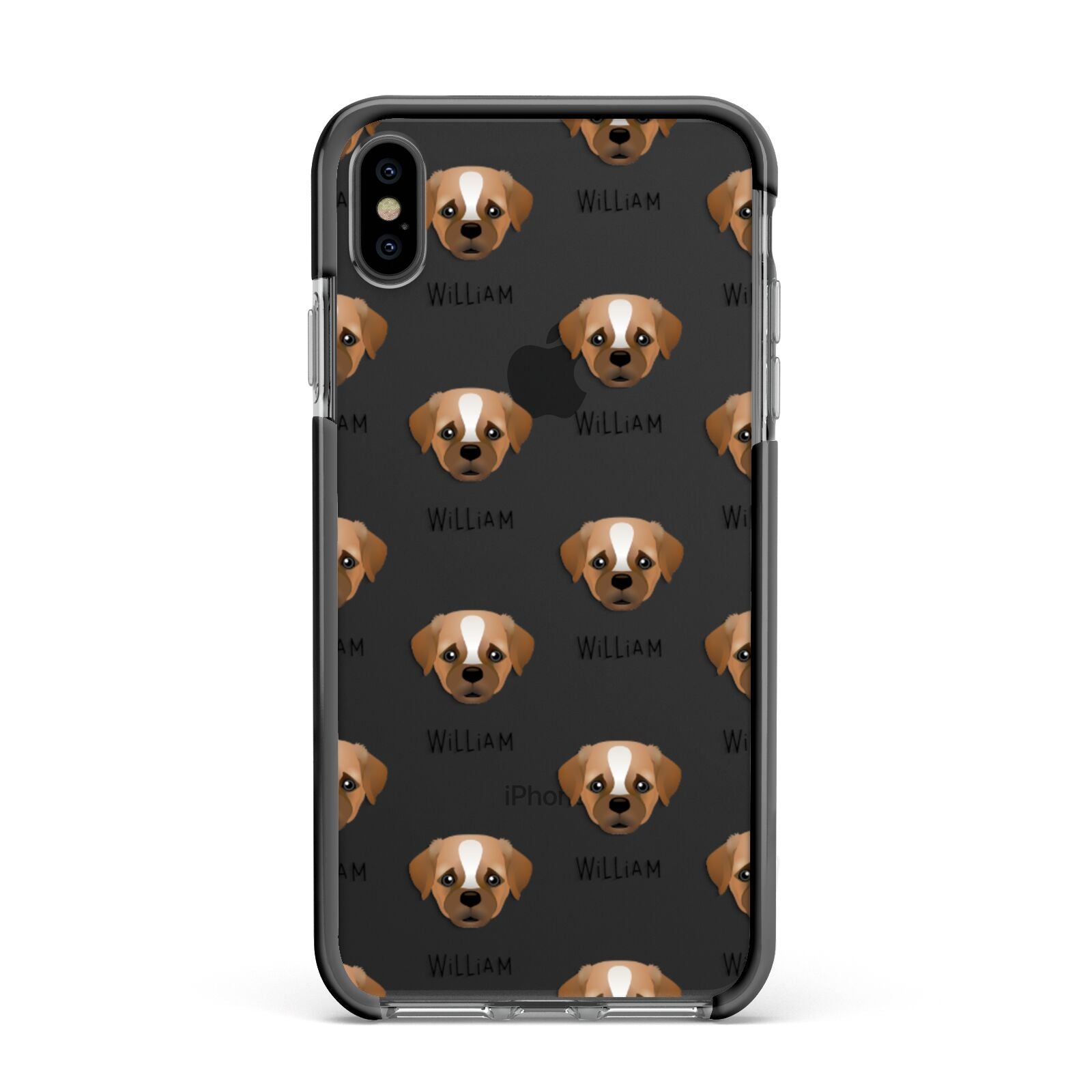 Pugapoo Icon with Name Apple iPhone Xs Max Impact Case Black Edge on Black Phone