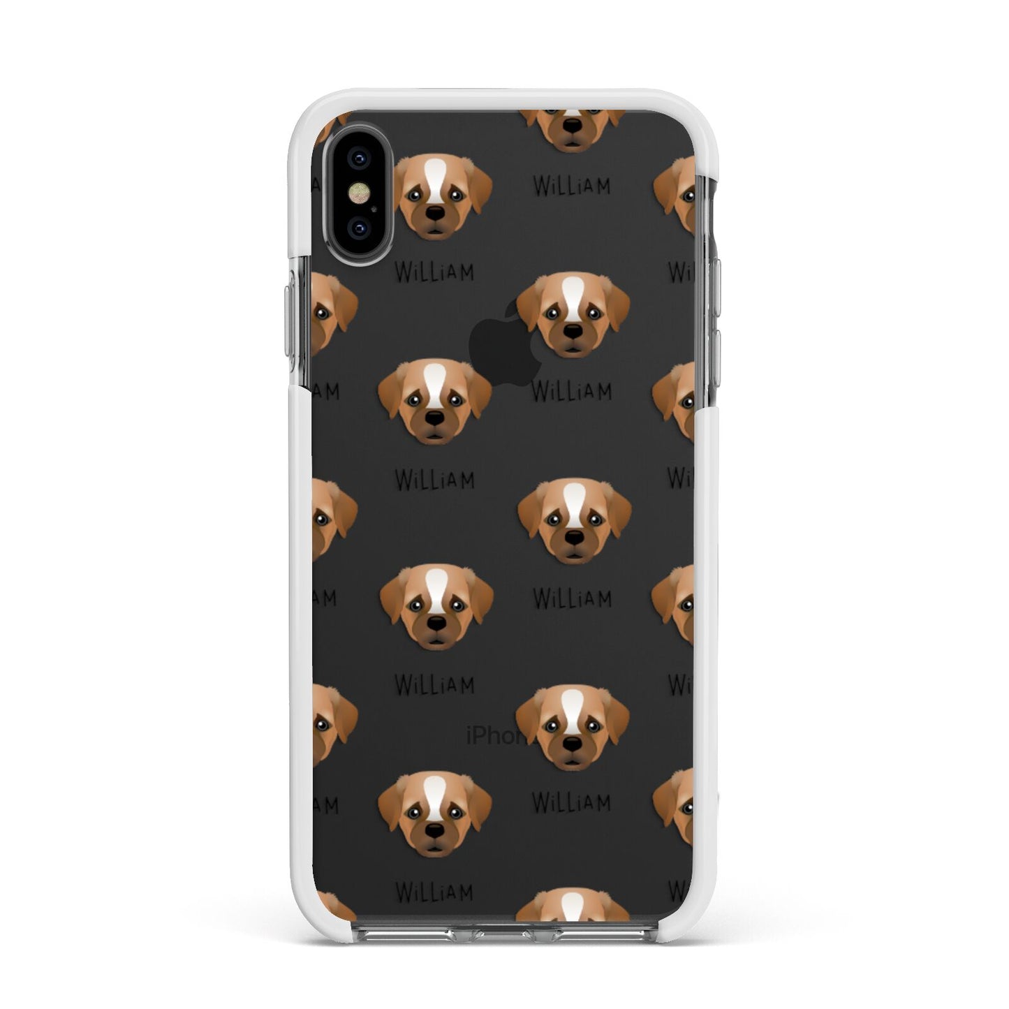 Pugapoo Icon with Name Apple iPhone Xs Max Impact Case White Edge on Black Phone