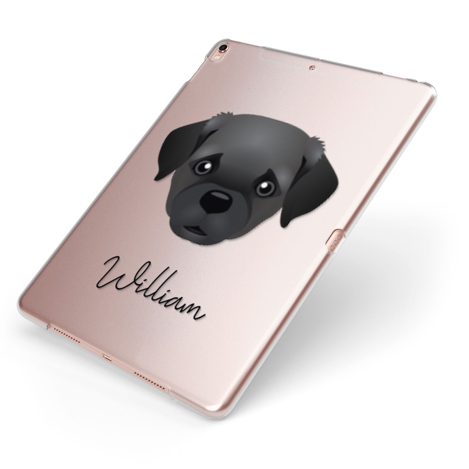 Pugapoo Personalised Apple iPad Case on Rose Gold iPad Side View