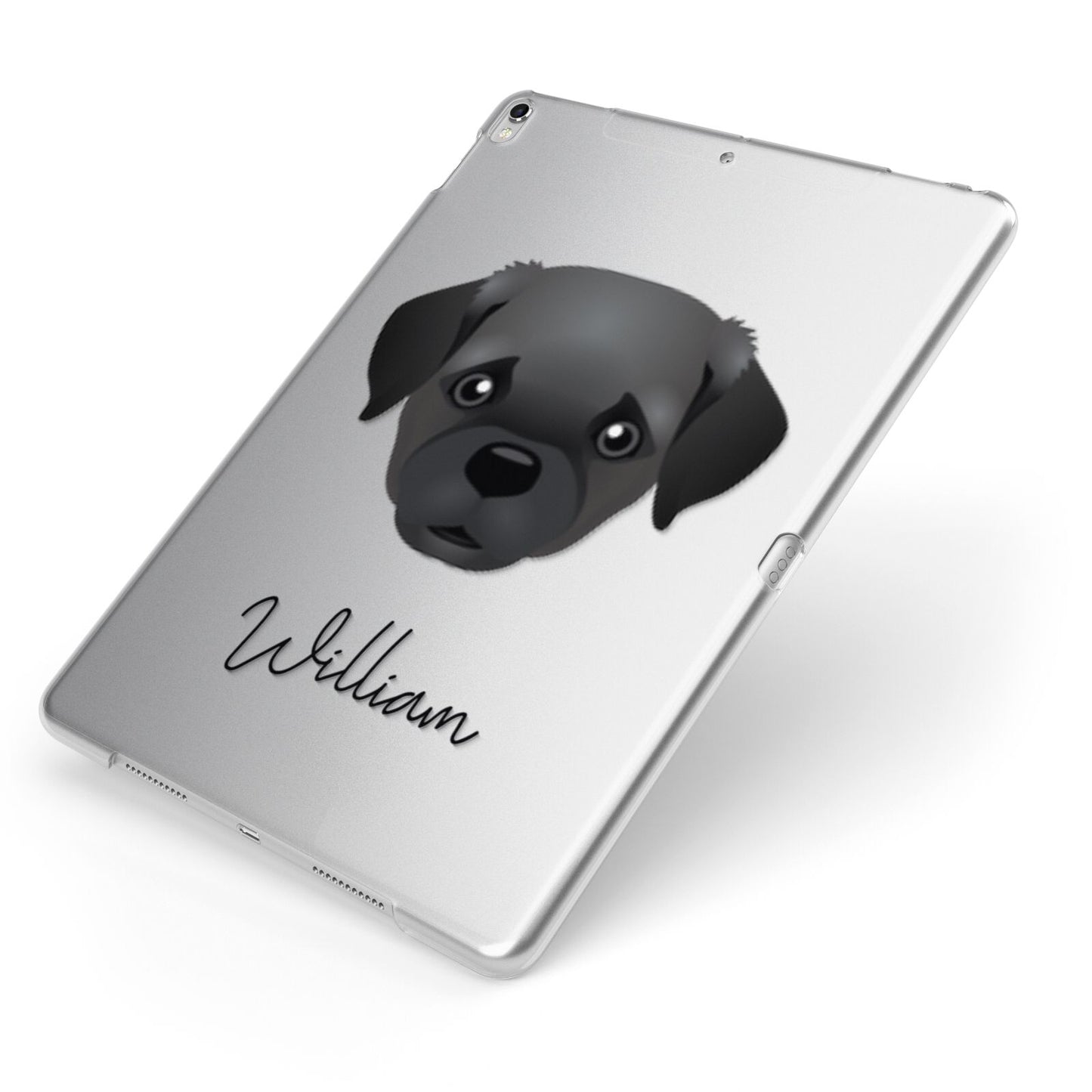 Pugapoo Personalised Apple iPad Case on Silver iPad Side View