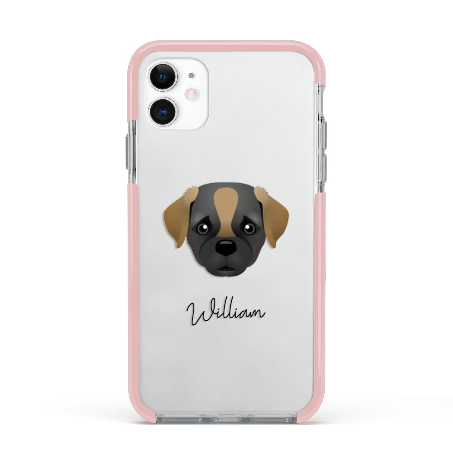 Pugapoo Personalised Apple iPhone 11 in White with Pink Impact Case