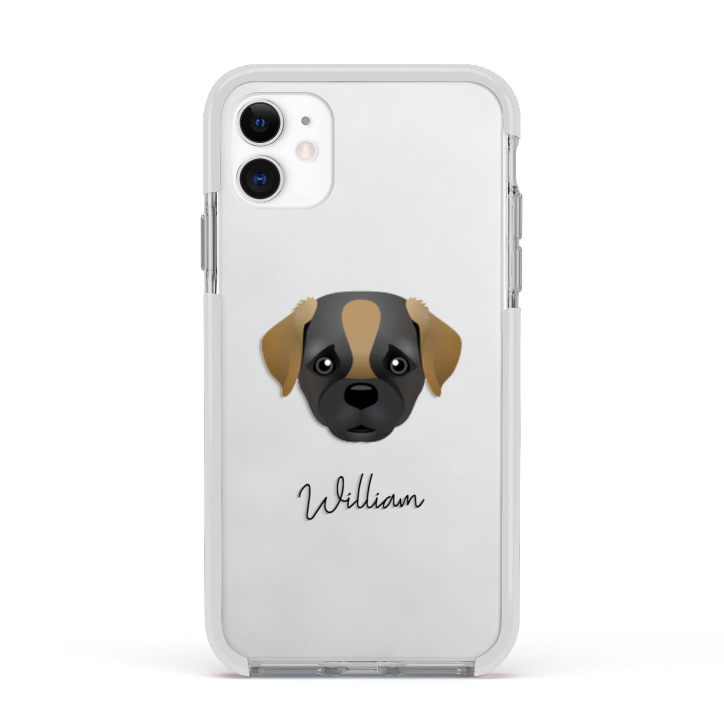 Pugapoo Personalised Apple iPhone 11 in White with White Impact Case