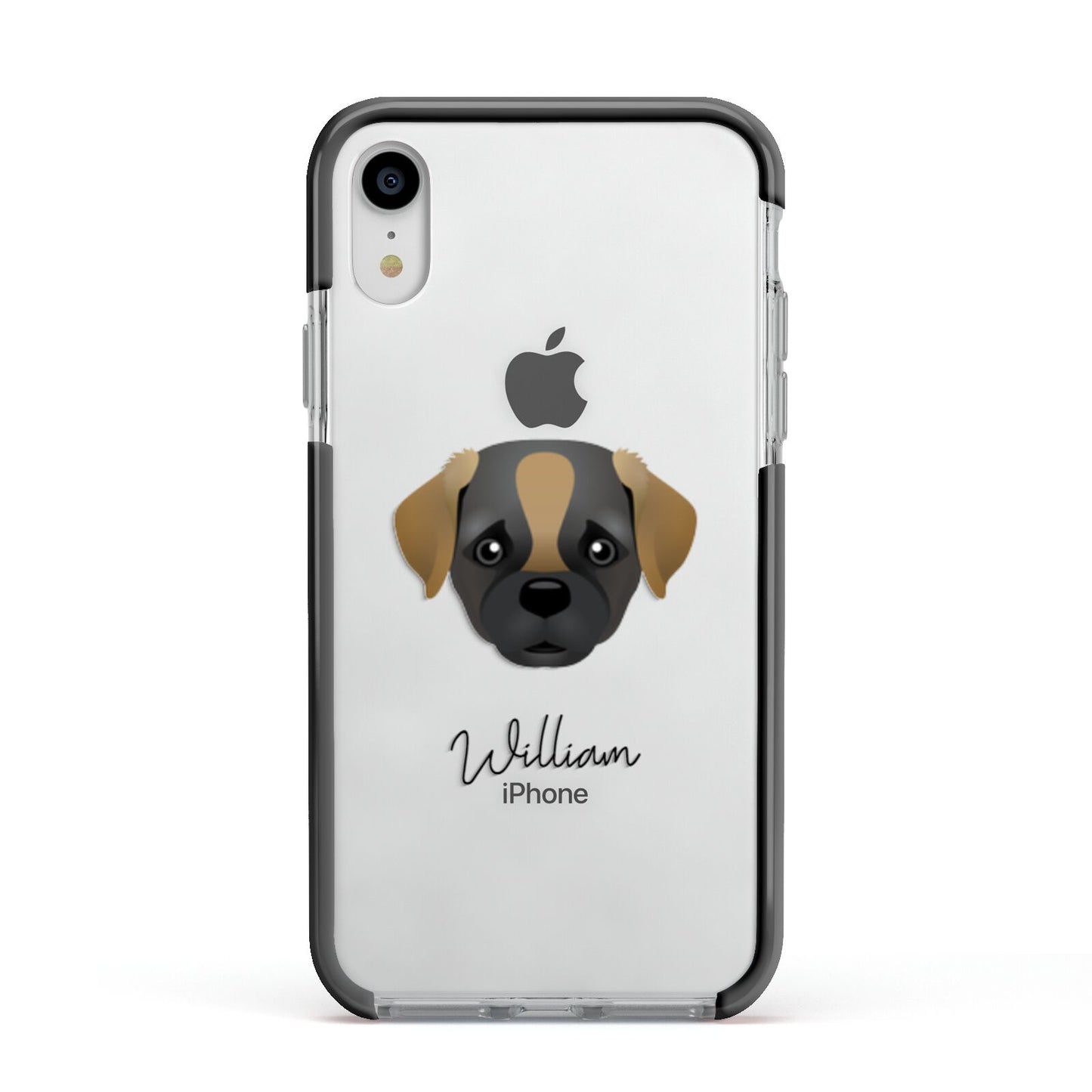 Pugapoo Personalised Apple iPhone XR Impact Case Black Edge on Silver Phone