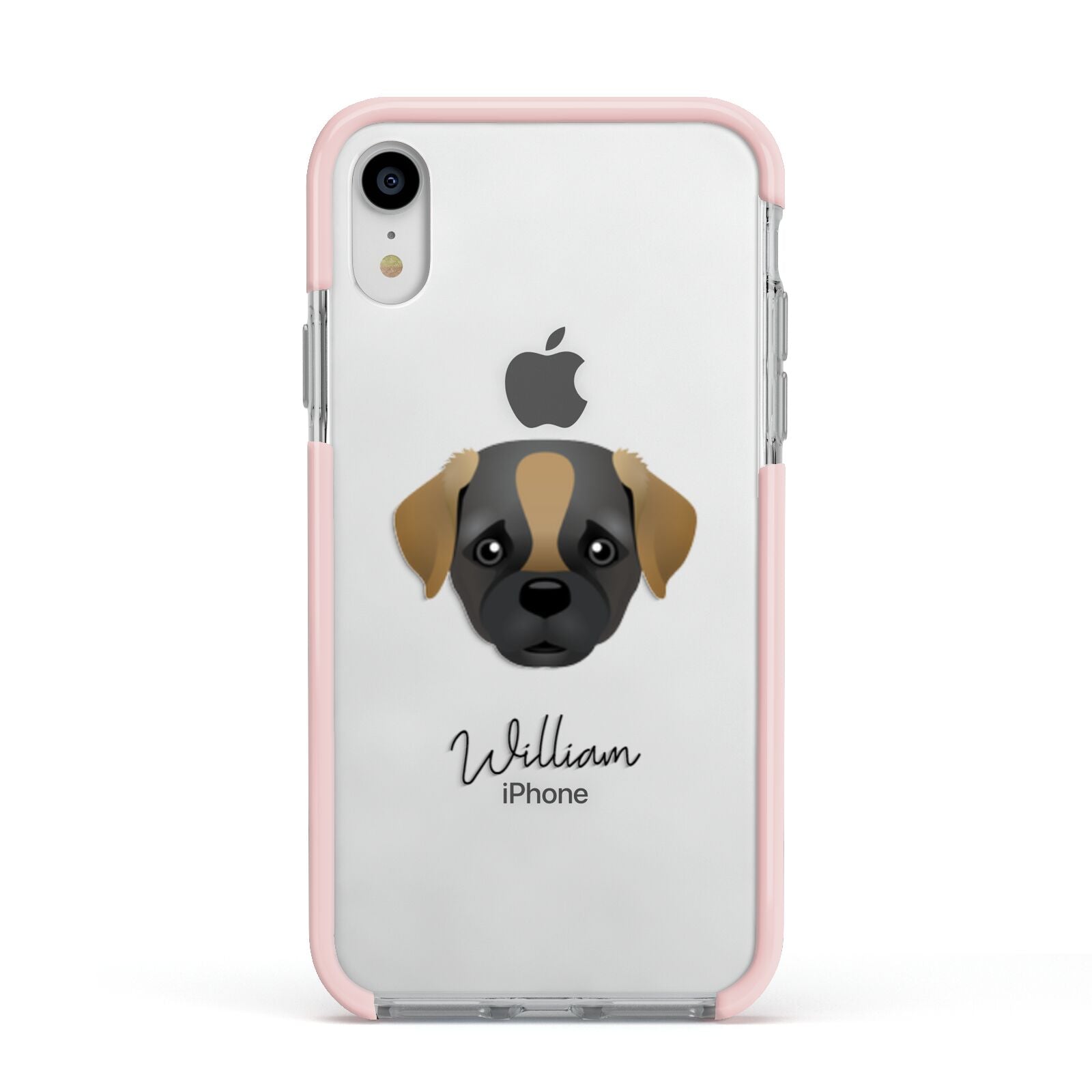 Pugapoo Personalised Apple iPhone XR Impact Case Pink Edge on Silver Phone