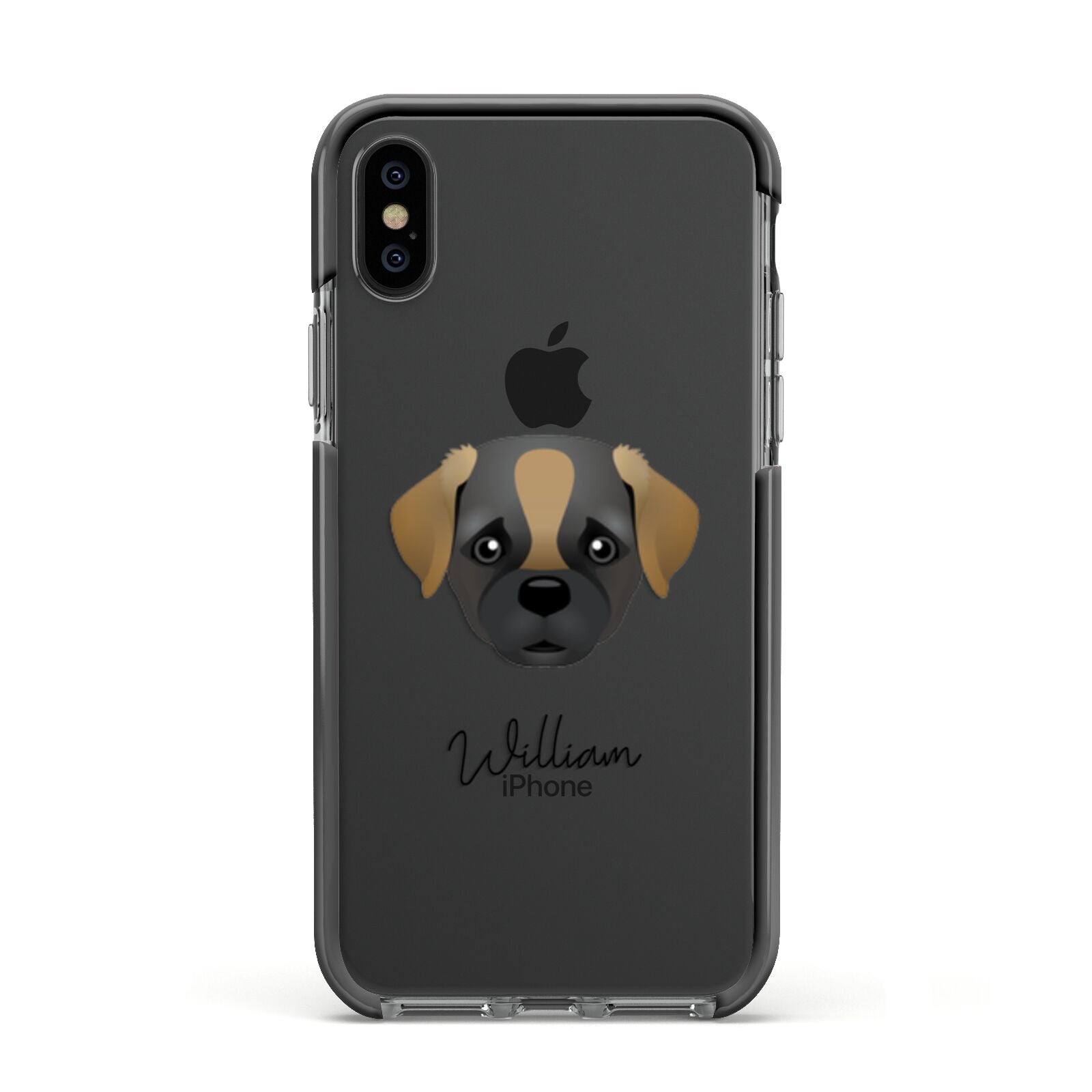 Pugapoo Personalised Apple iPhone Xs Impact Case Black Edge on Black Phone