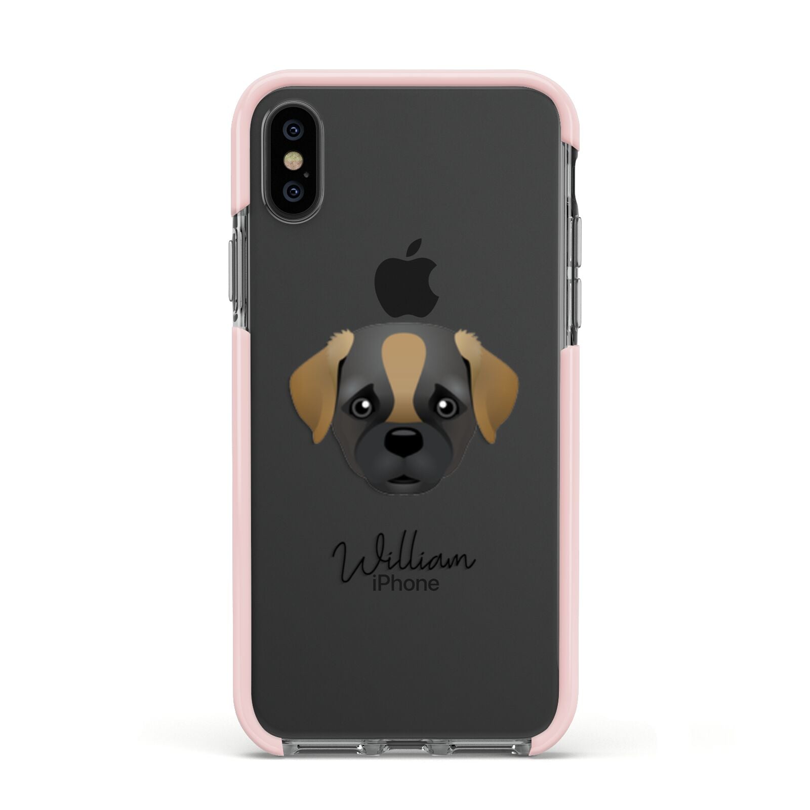 Pugapoo Personalised Apple iPhone Xs Impact Case Pink Edge on Black Phone