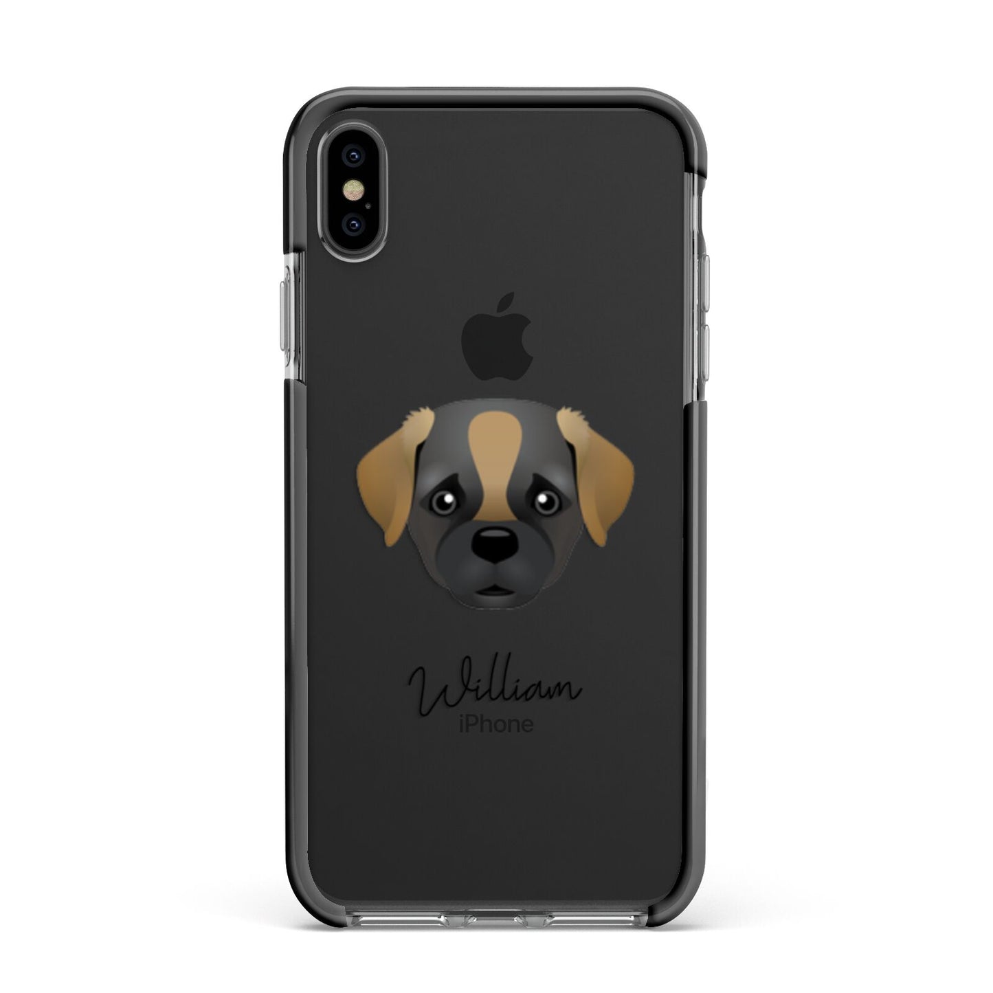 Pugapoo Personalised Apple iPhone Xs Max Impact Case Black Edge on Black Phone