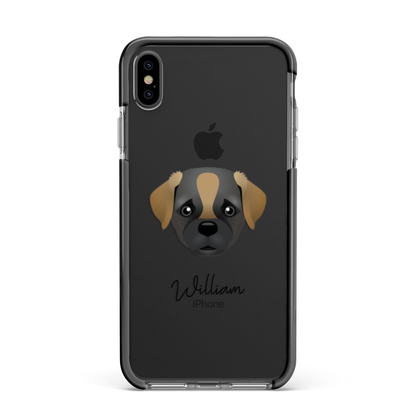 Pugapoo Personalised Apple iPhone Xs Max Impact Case Black Edge on Black Phone