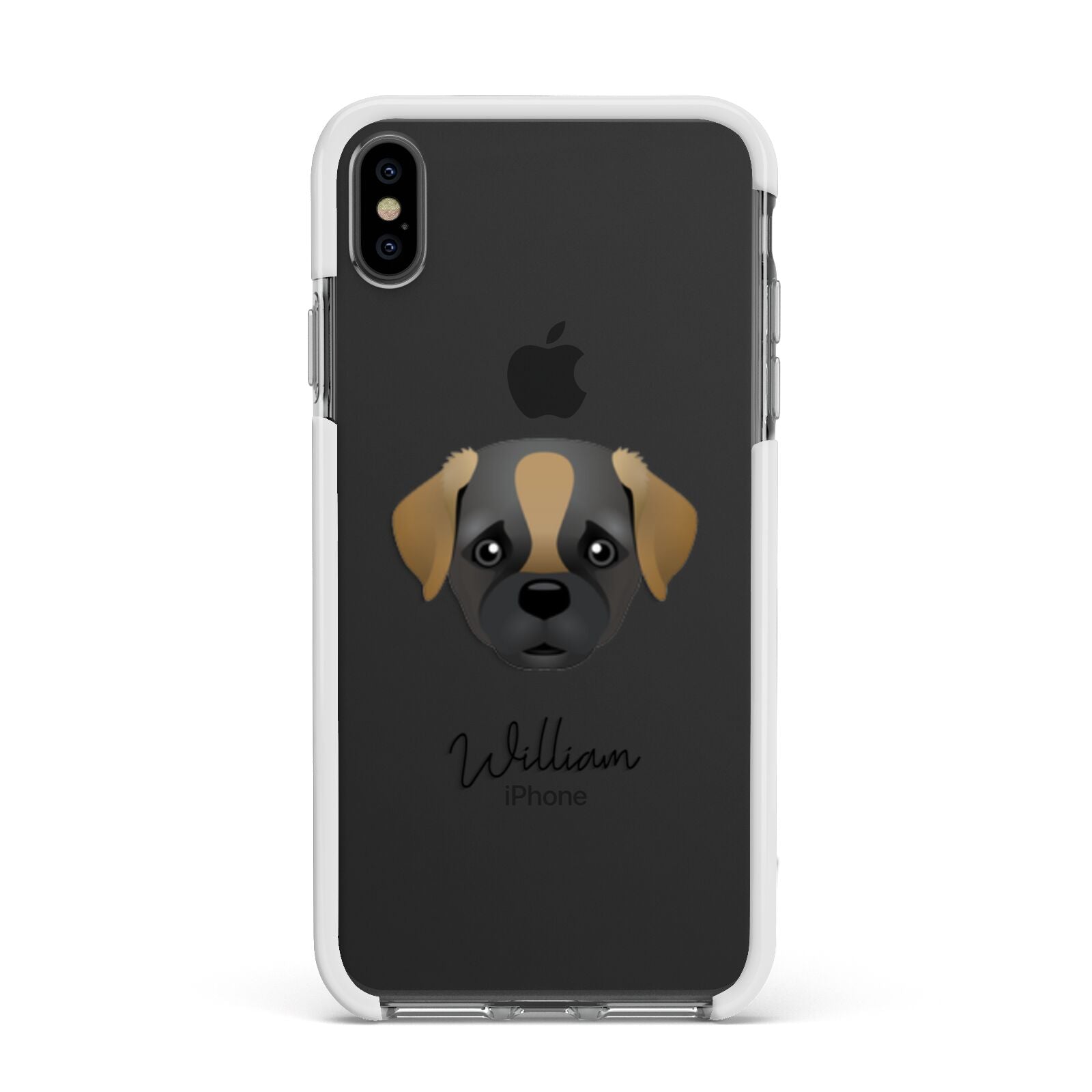 Pugapoo Personalised Apple iPhone Xs Max Impact Case White Edge on Black Phone