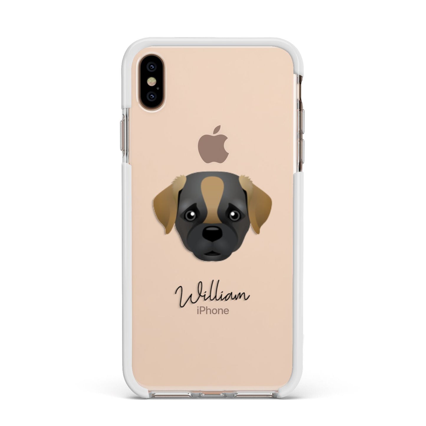 Pugapoo Personalised Apple iPhone Xs Max Impact Case White Edge on Gold Phone