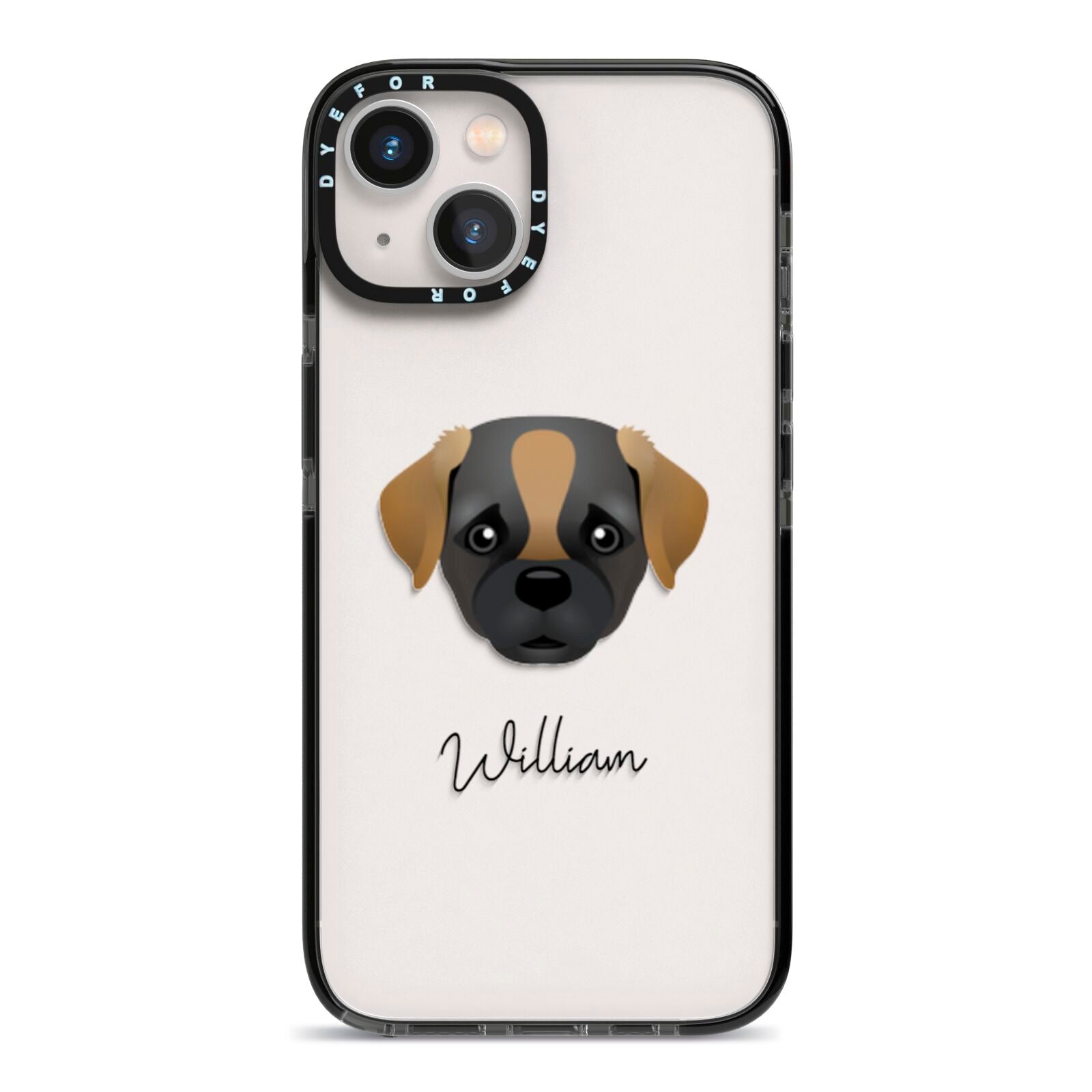 Pugapoo Personalised iPhone 13 Black Impact Case on Silver phone