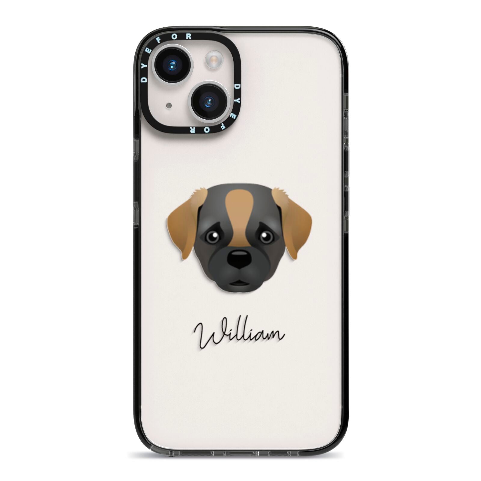 Pugapoo Personalised iPhone 14 Black Impact Case on Silver phone