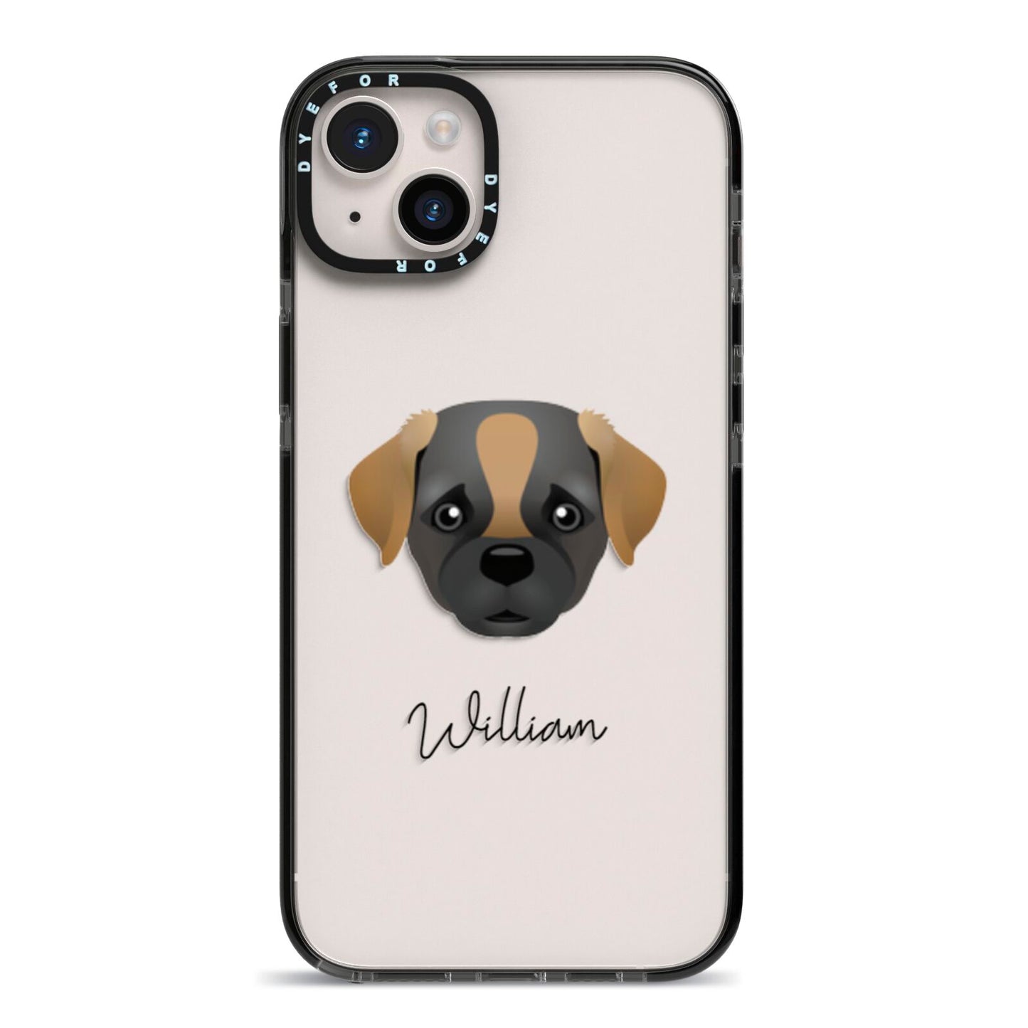 Pugapoo Personalised iPhone 14 Plus Black Impact Case on Silver phone