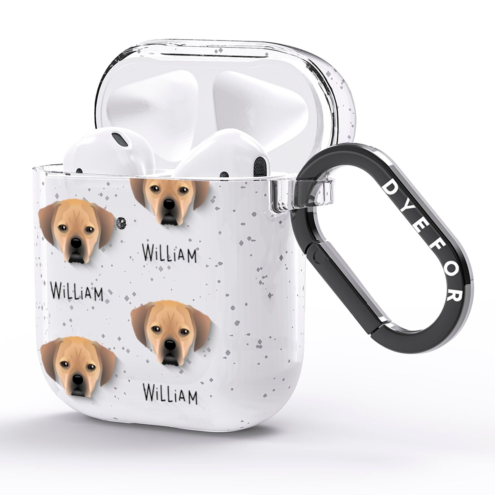 Puggle Icon with Name AirPods Glitter Case Side Image