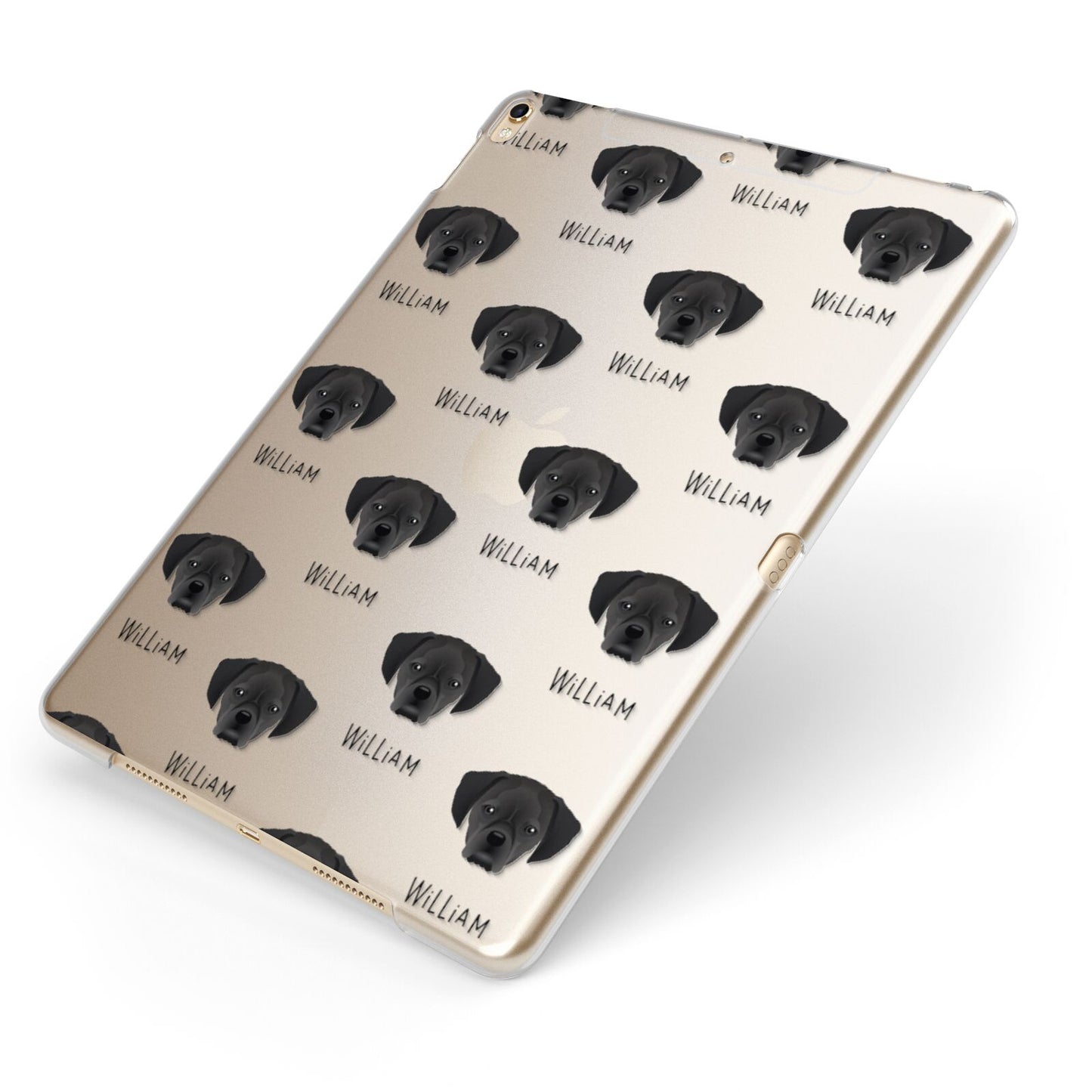 Puggle Icon with Name Apple iPad Case on Gold iPad Side View