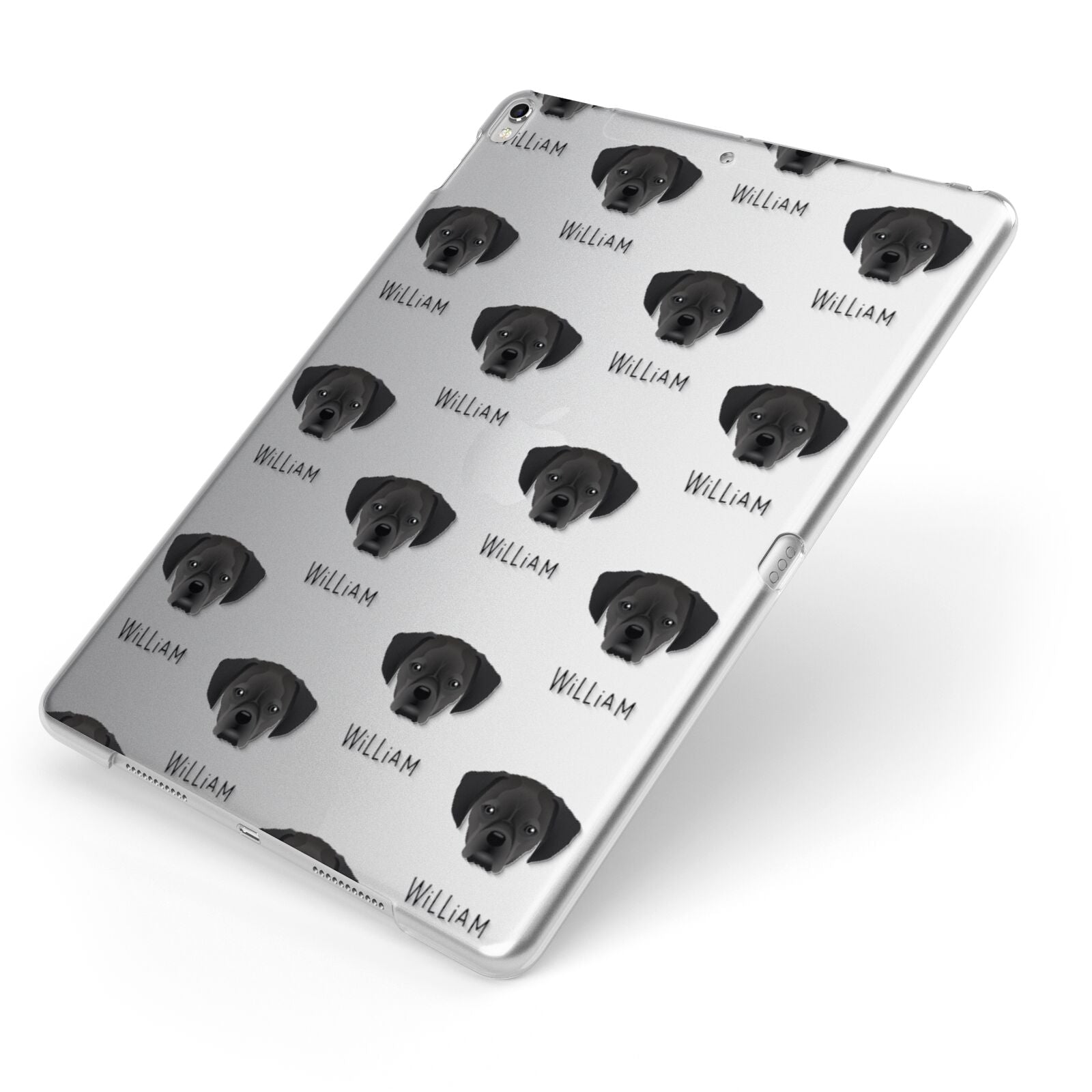 Puggle Icon with Name Apple iPad Case on Silver iPad Side View