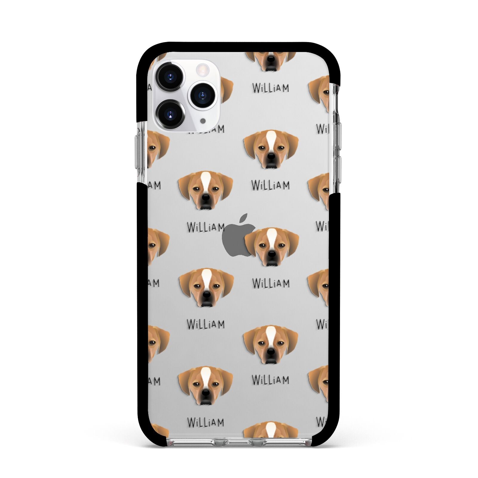 Puggle Icon with Name Apple iPhone 11 Pro Max in Silver with Black Impact Case