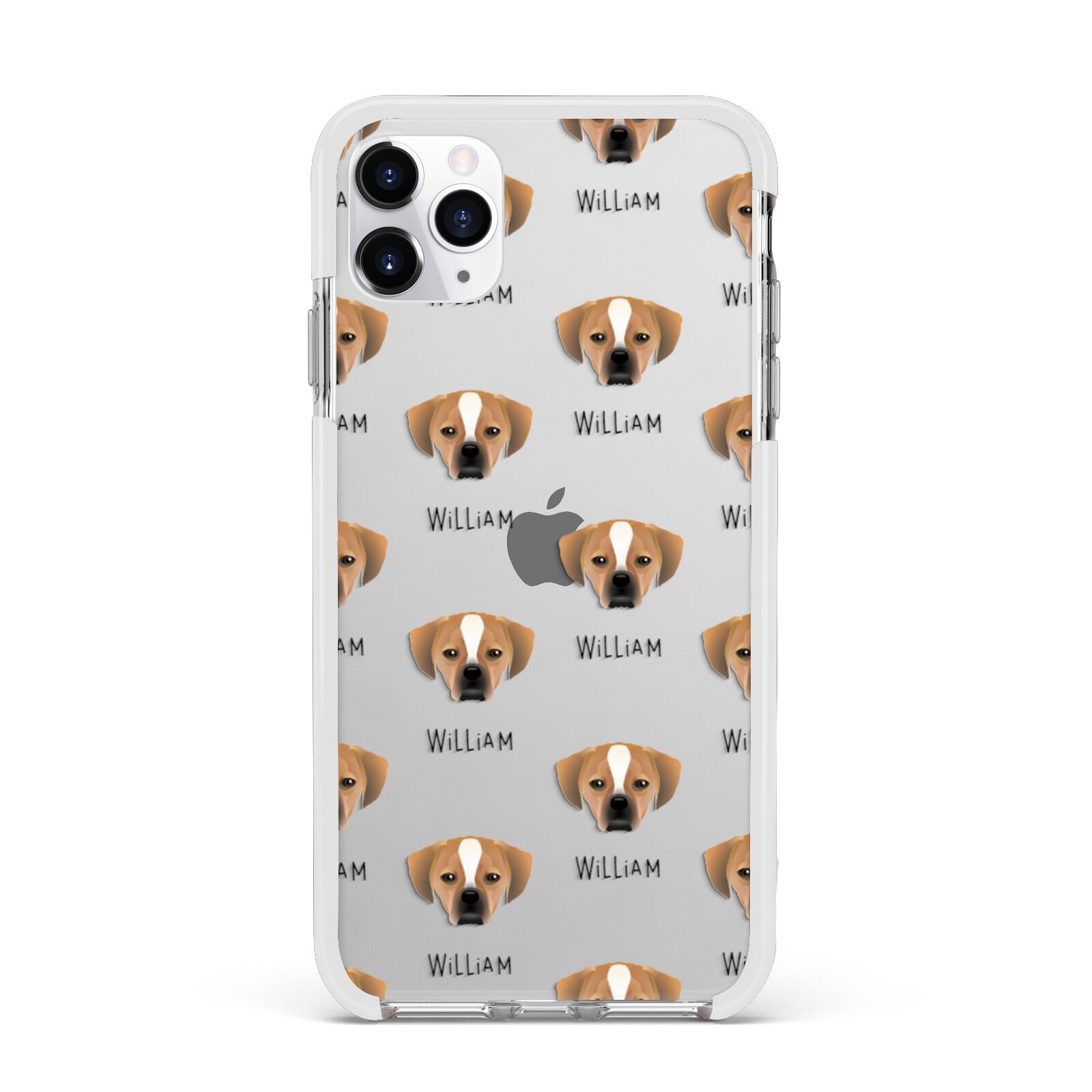 Puggle Icon with Name Apple iPhone 11 Pro Max in Silver with White Impact Case