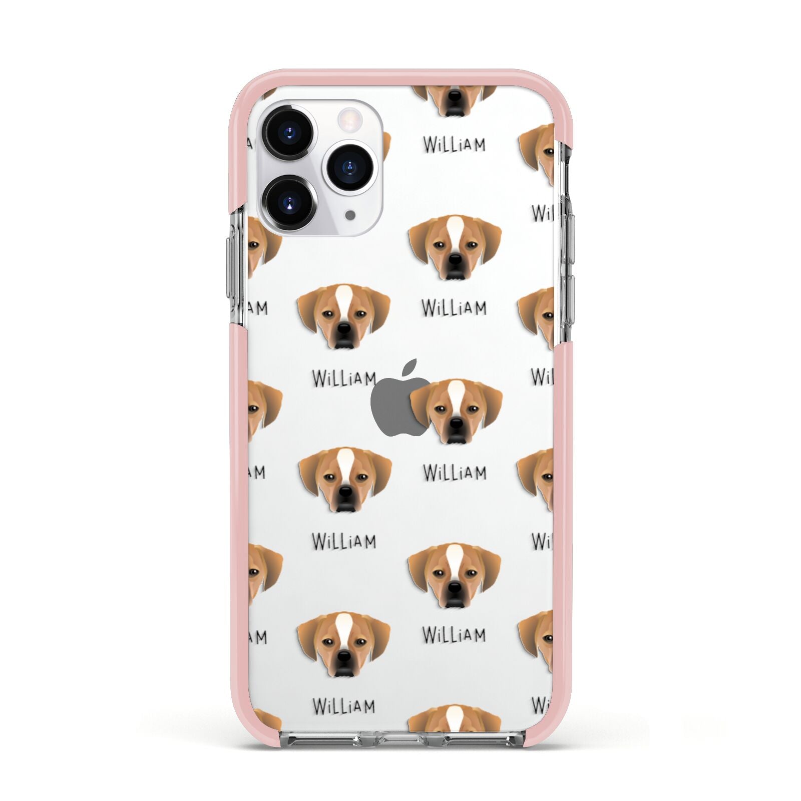 Puggle Icon with Name Apple iPhone 11 Pro in Silver with Pink Impact Case