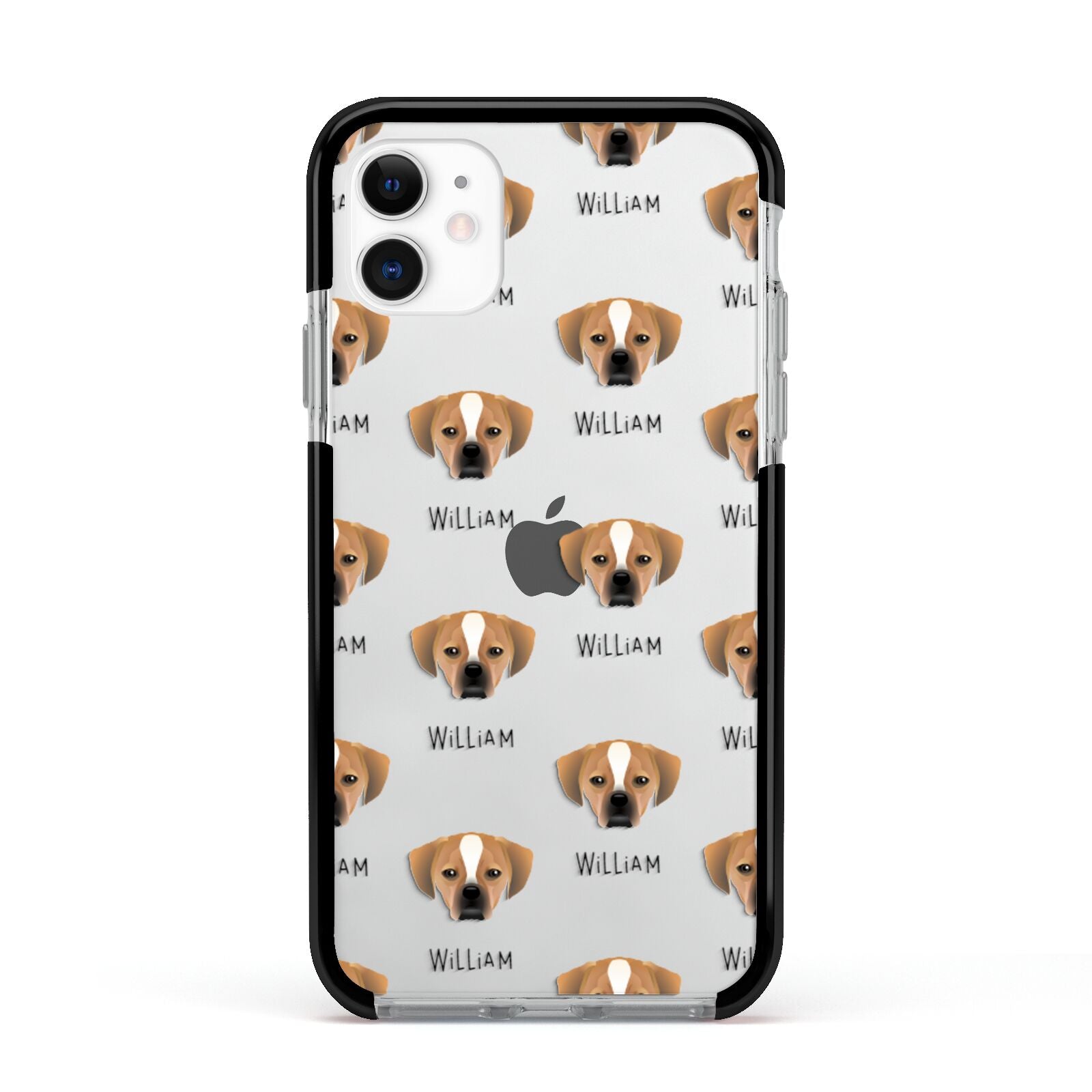 Puggle Icon with Name Apple iPhone 11 in White with Black Impact Case