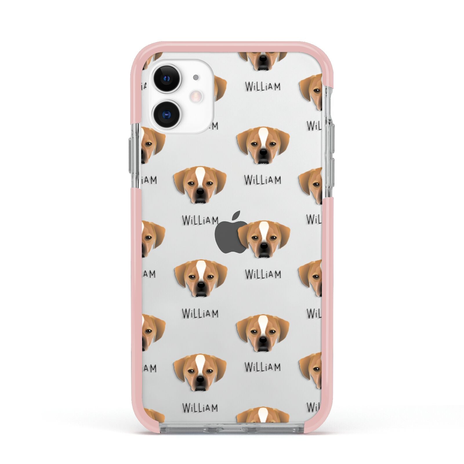 Puggle Icon with Name Apple iPhone 11 in White with Pink Impact Case