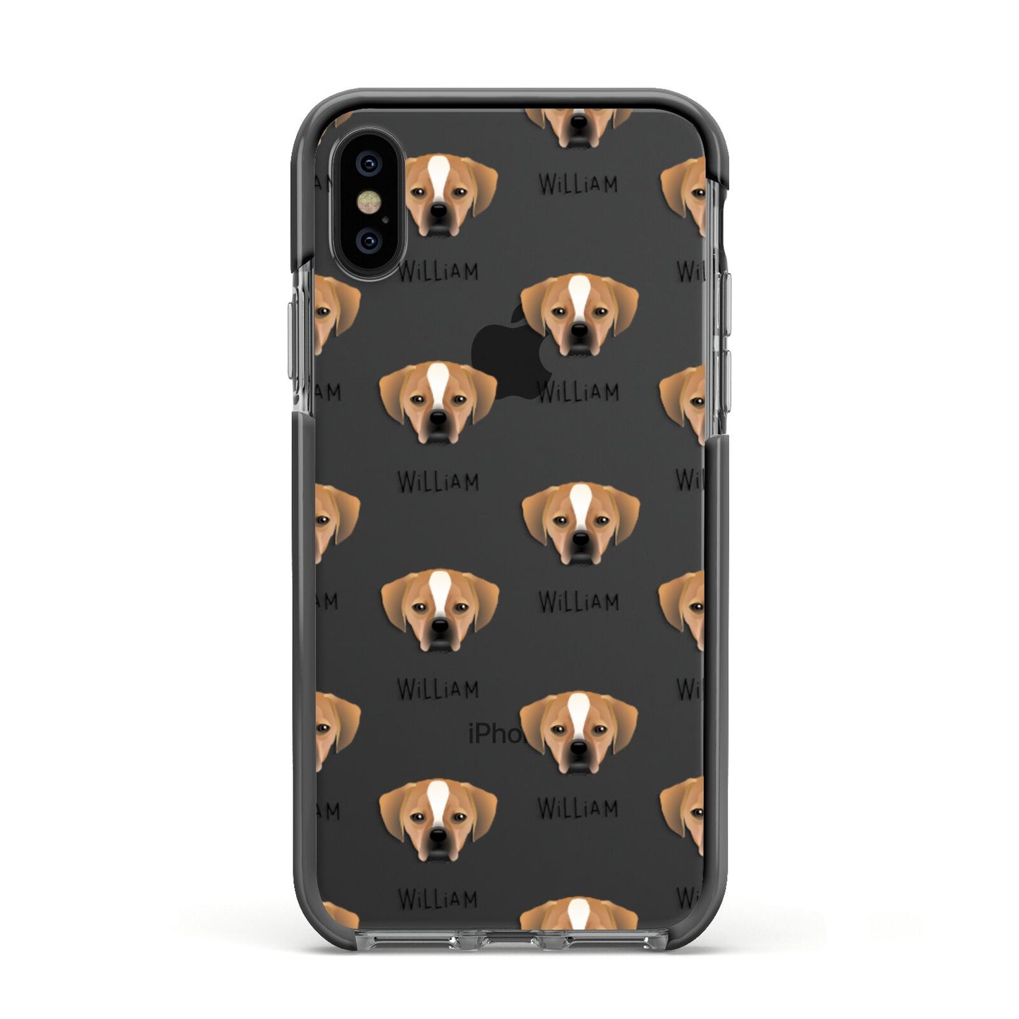 Puggle Icon with Name Apple iPhone Xs Impact Case Black Edge on Black Phone