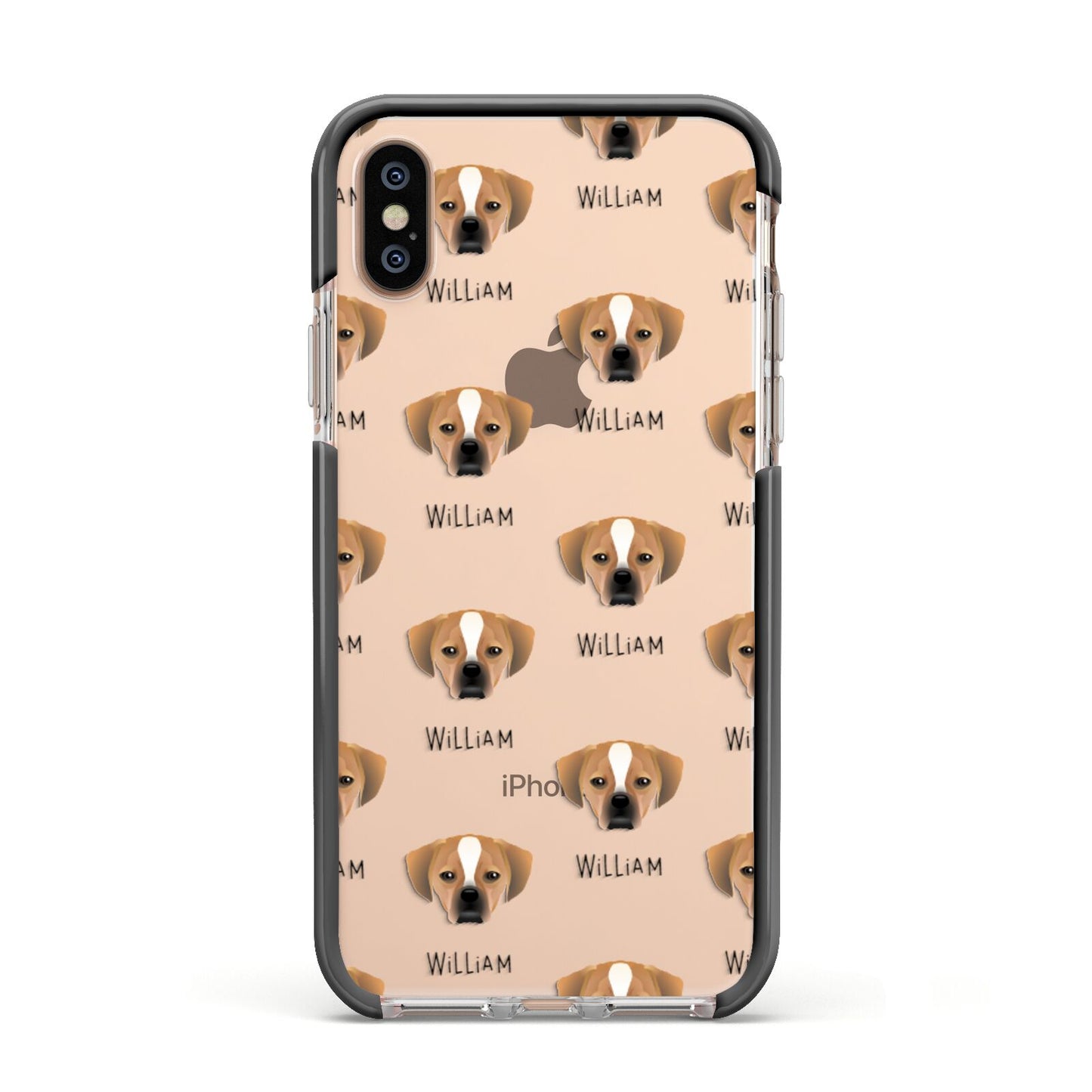 Puggle Icon with Name Apple iPhone Xs Impact Case Black Edge on Gold Phone