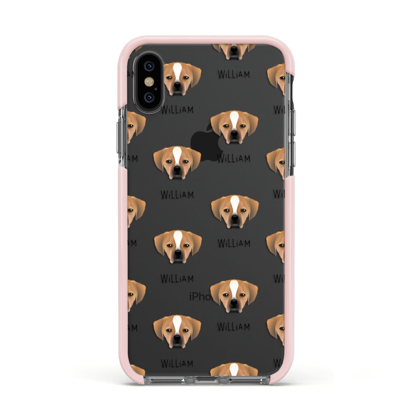 Puggle Icon with Name Apple iPhone Xs Impact Case Pink Edge on Black Phone