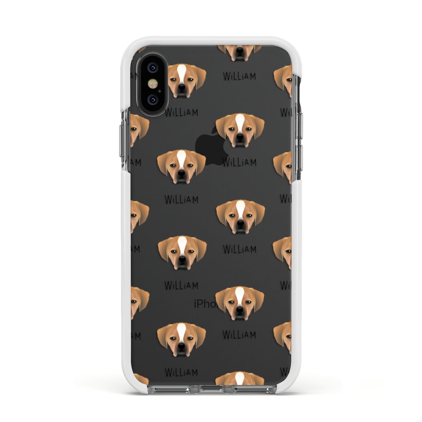 Puggle Icon with Name Apple iPhone Xs Impact Case White Edge on Black Phone