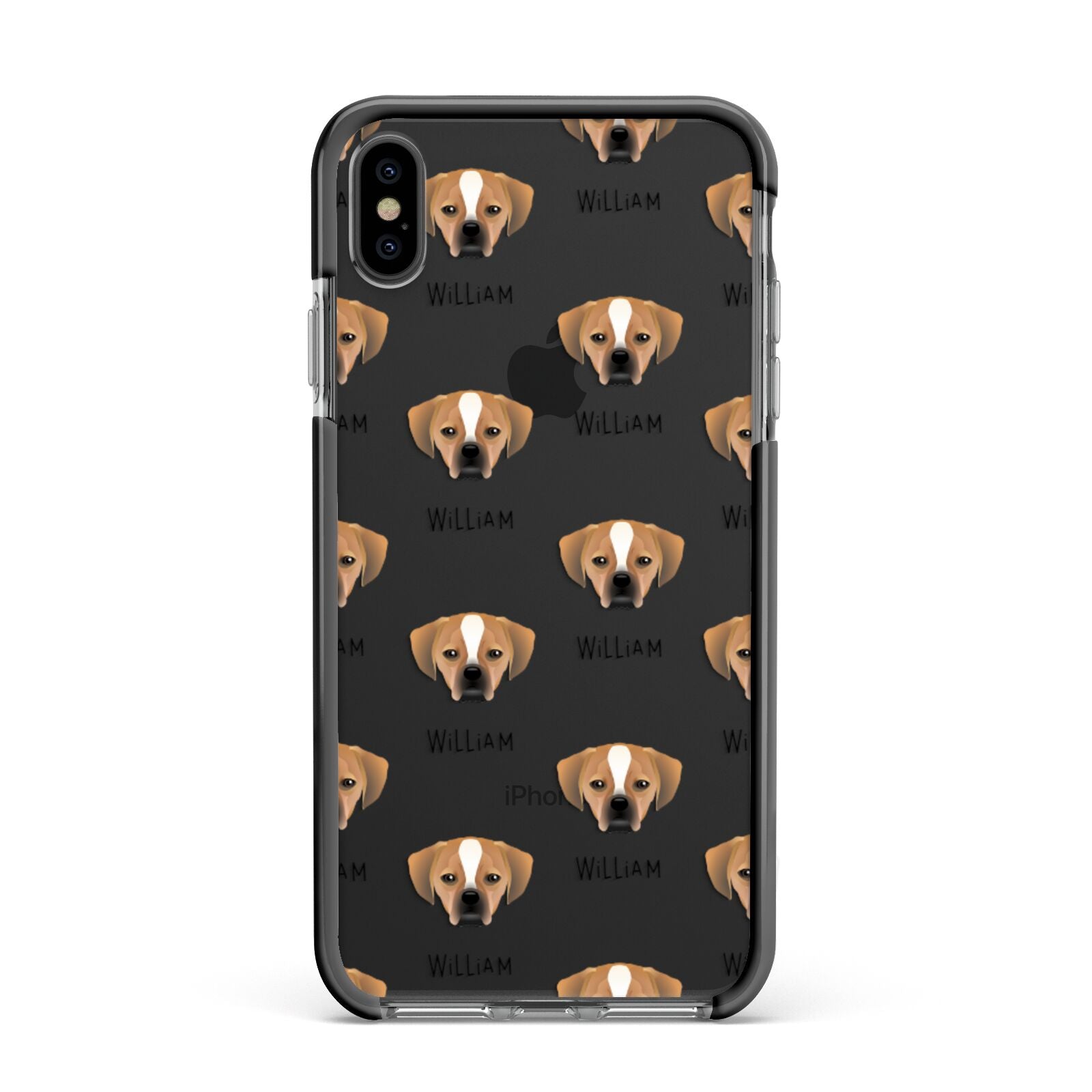 Puggle Icon with Name Apple iPhone Xs Max Impact Case Black Edge on Black Phone