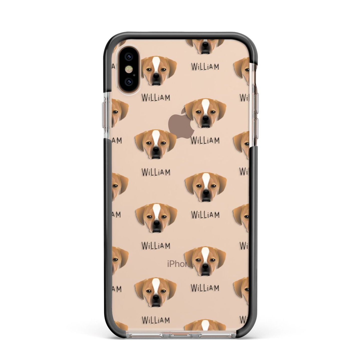 Puggle Icon with Name Apple iPhone Xs Max Impact Case Black Edge on Gold Phone