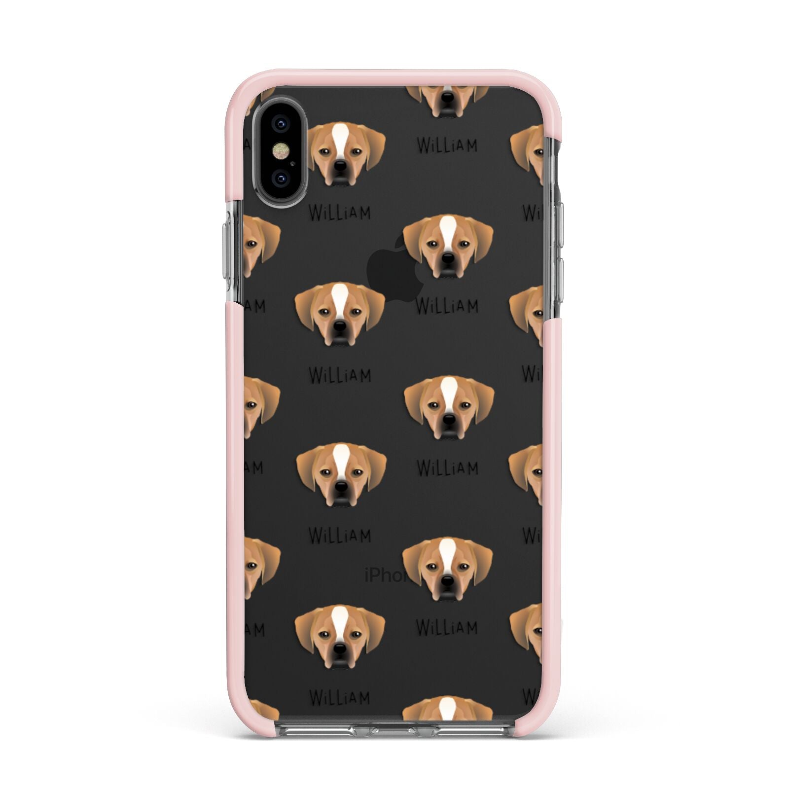 Puggle Icon with Name Apple iPhone Xs Max Impact Case Pink Edge on Black Phone