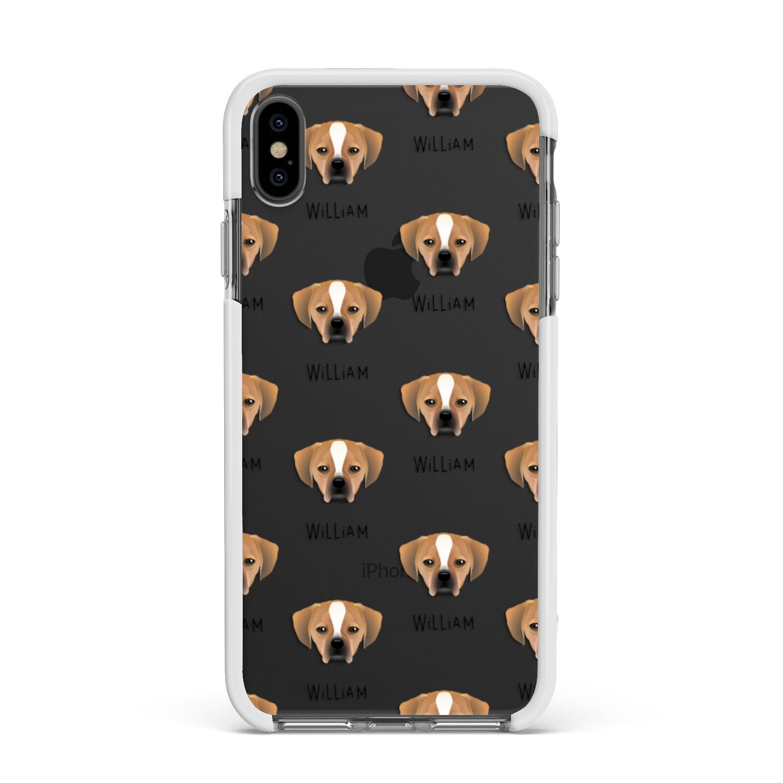 Puggle Icon with Name Apple iPhone Xs Max Impact Case White Edge on Black Phone