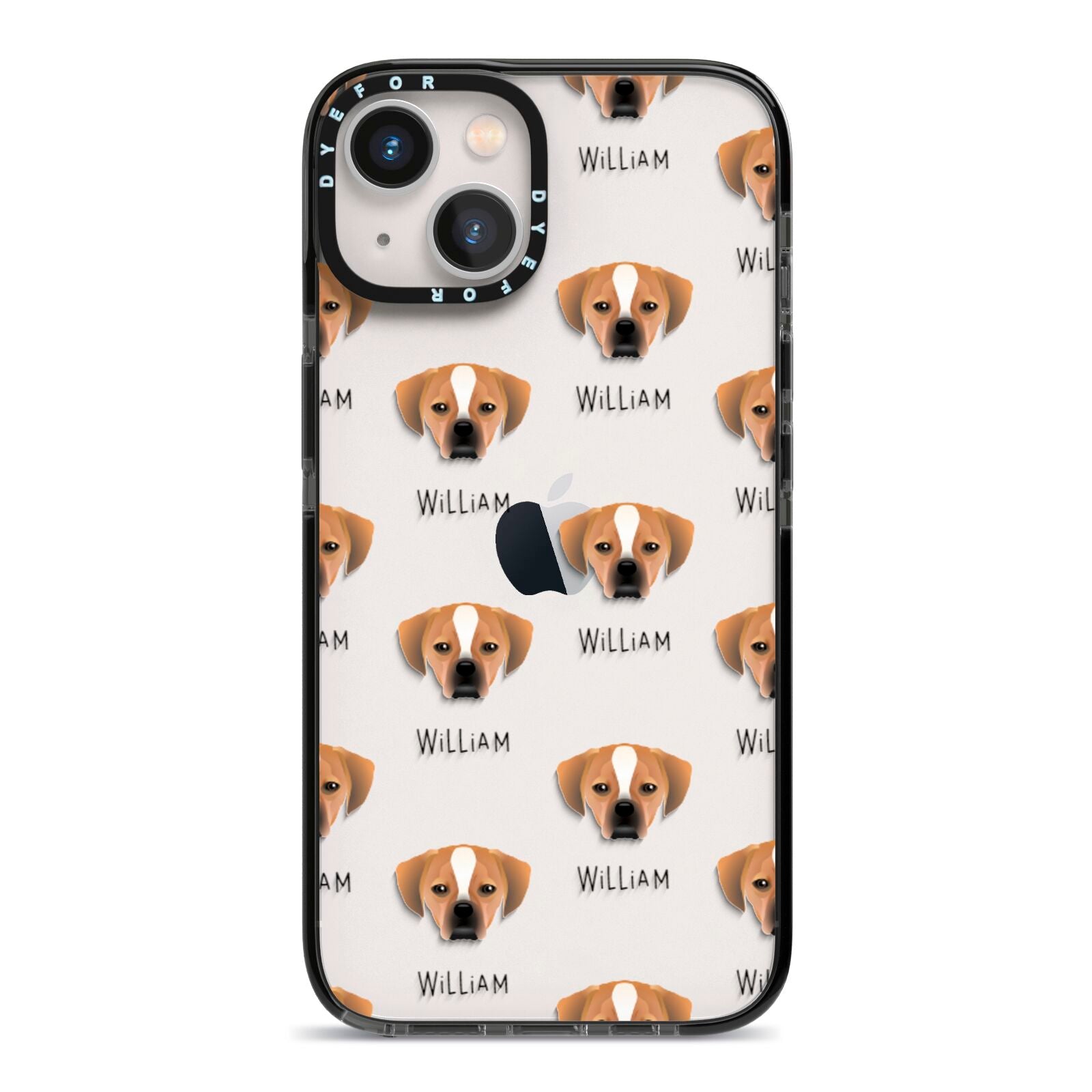 Puggle Icon with Name iPhone 13 Black Impact Case on Silver phone