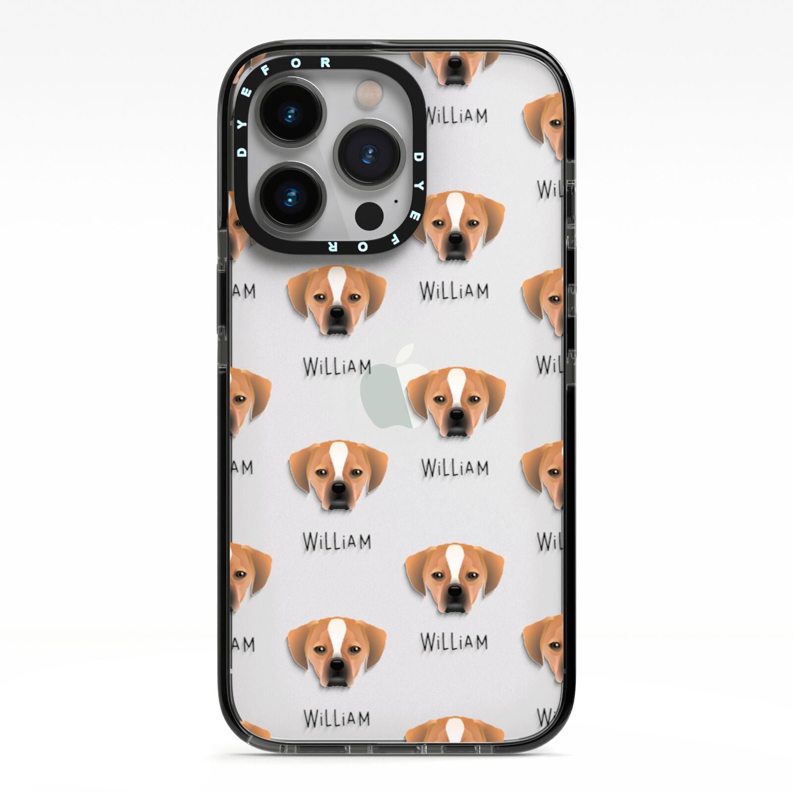 Puggle Icon with Name iPhone 13 Pro Black Impact Case on Silver phone