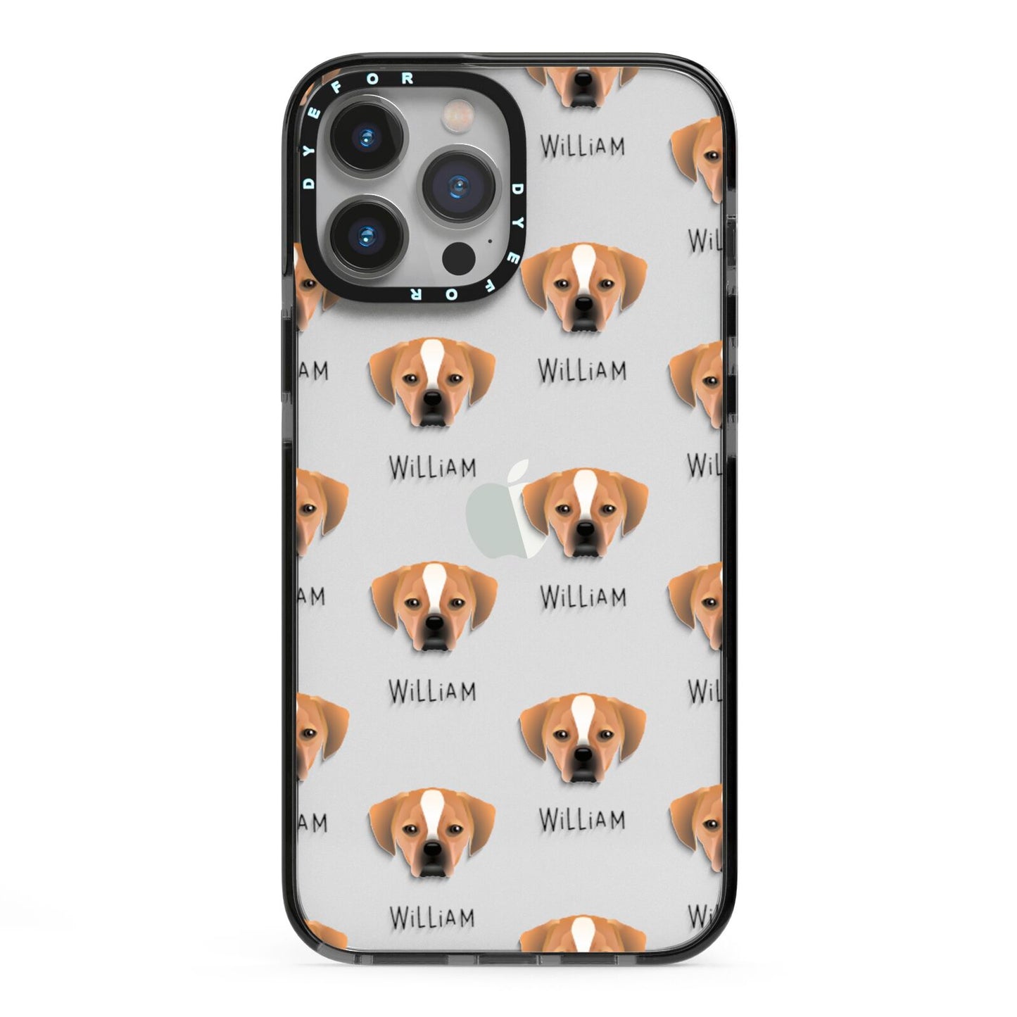 Puggle Icon with Name iPhone 13 Pro Max Black Impact Case on Silver phone