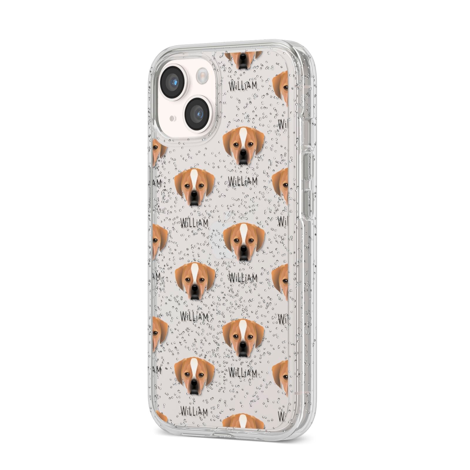 Puggle Icon with Name iPhone 14 Glitter Tough Case Starlight Angled Image