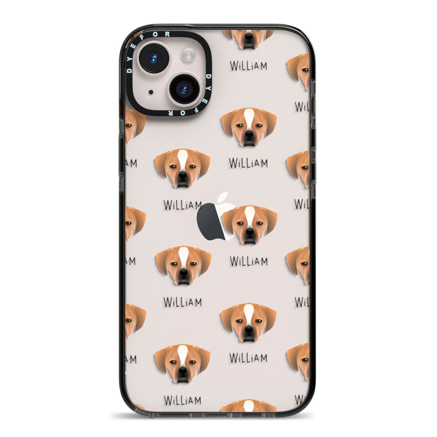 Puggle Icon with Name iPhone 14 Plus Black Impact Case on Silver phone